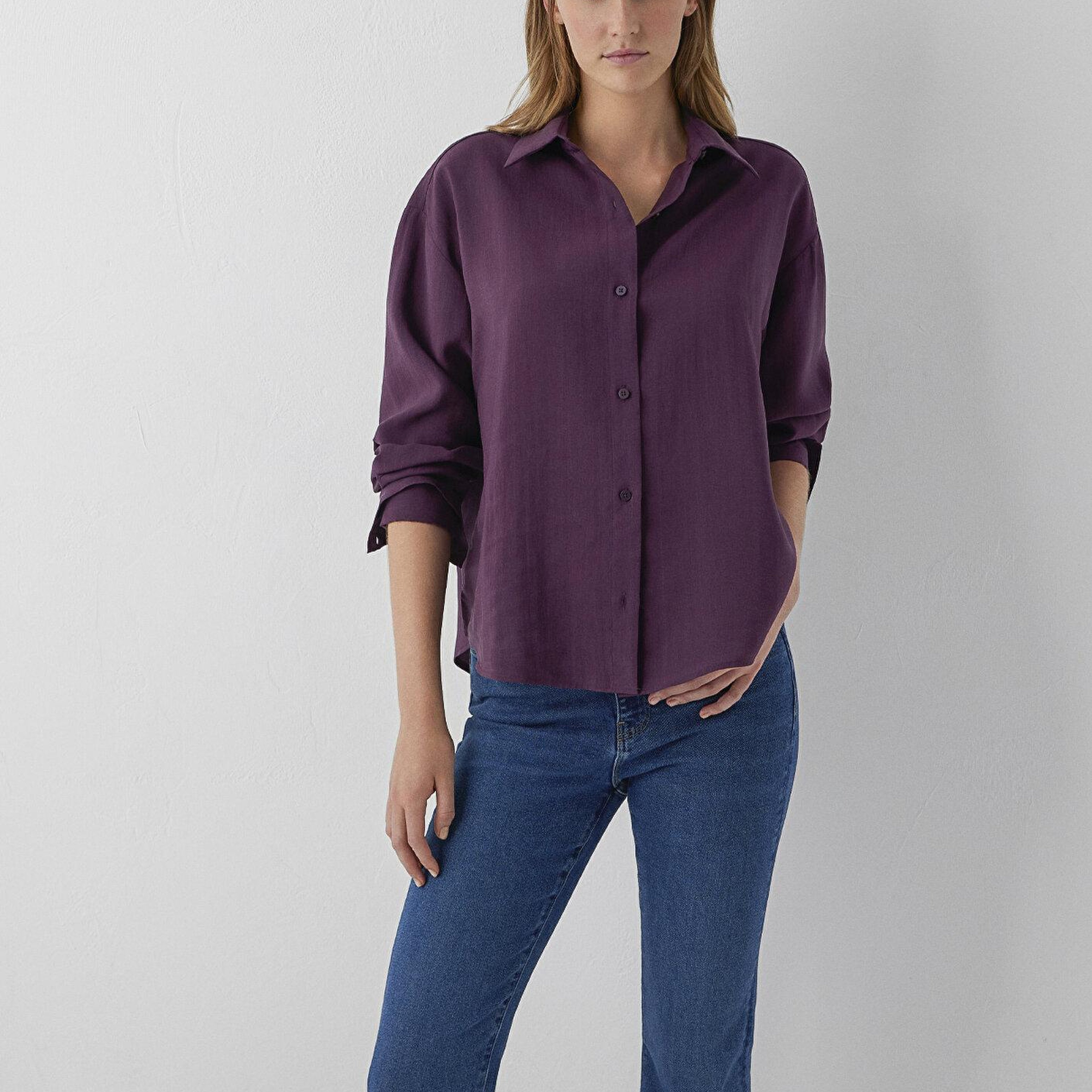 Mavi Mor Gömlek Oversize / Geniş Kesim 1220416-70674