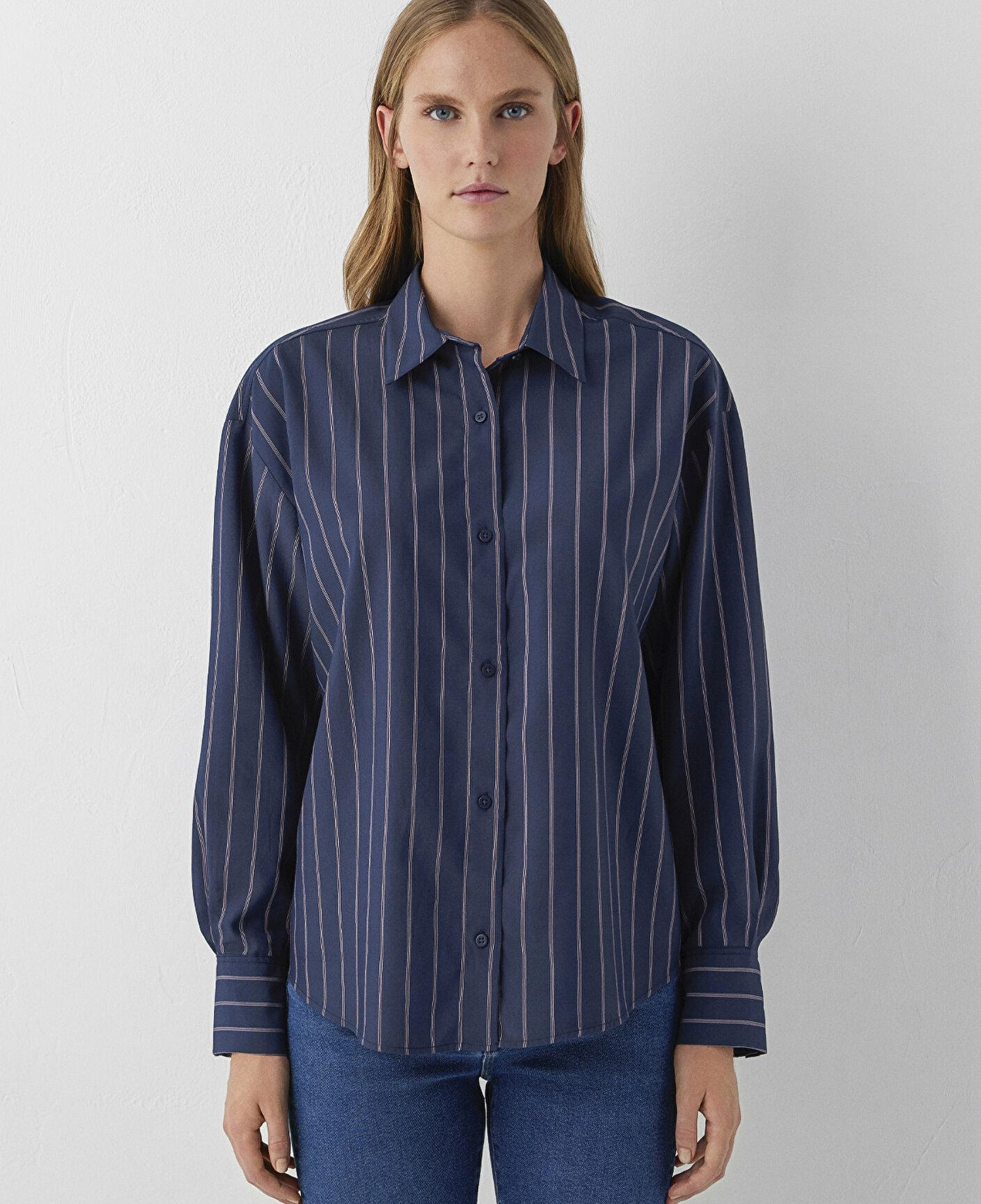 Mavi Çizgili Gömlek Oversize / Geniş Kesim 1220417-89853