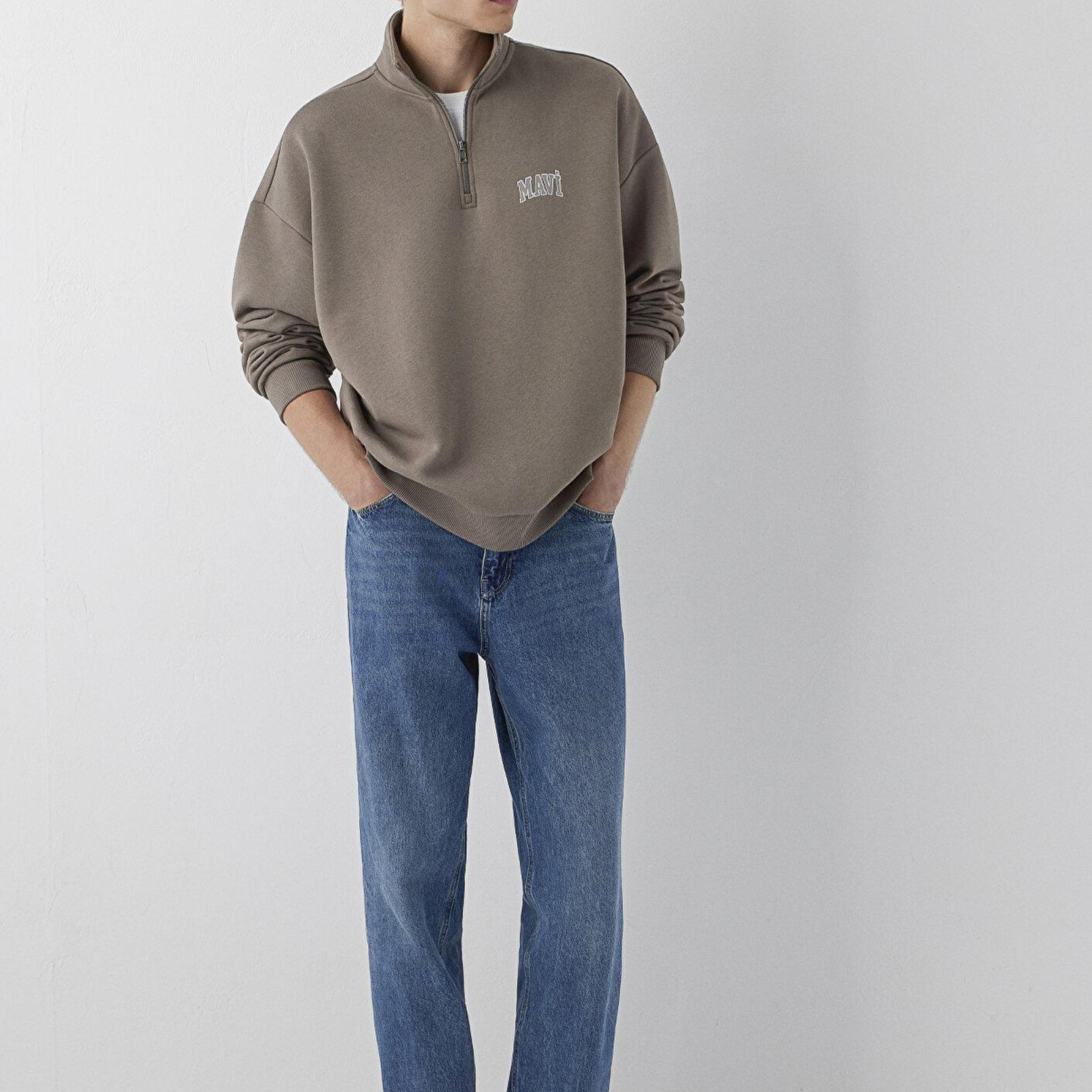Mavi Mavi Logo Baskılı Yarı Fermuarlı Kahverengi Sweatshirt 0S10208-87875