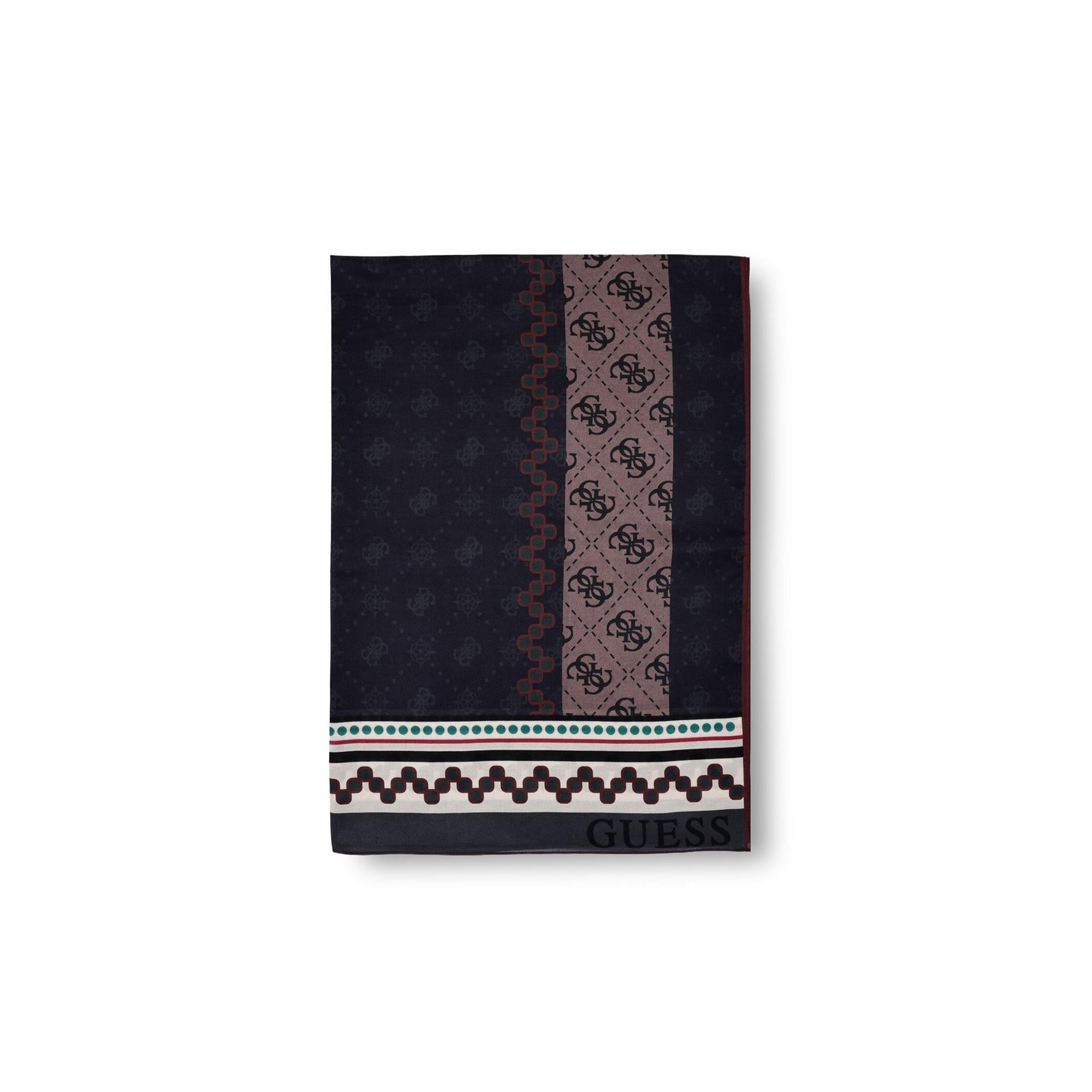 Geometrik Desenli Lacivert Pamuk İpek 70X200 Şal