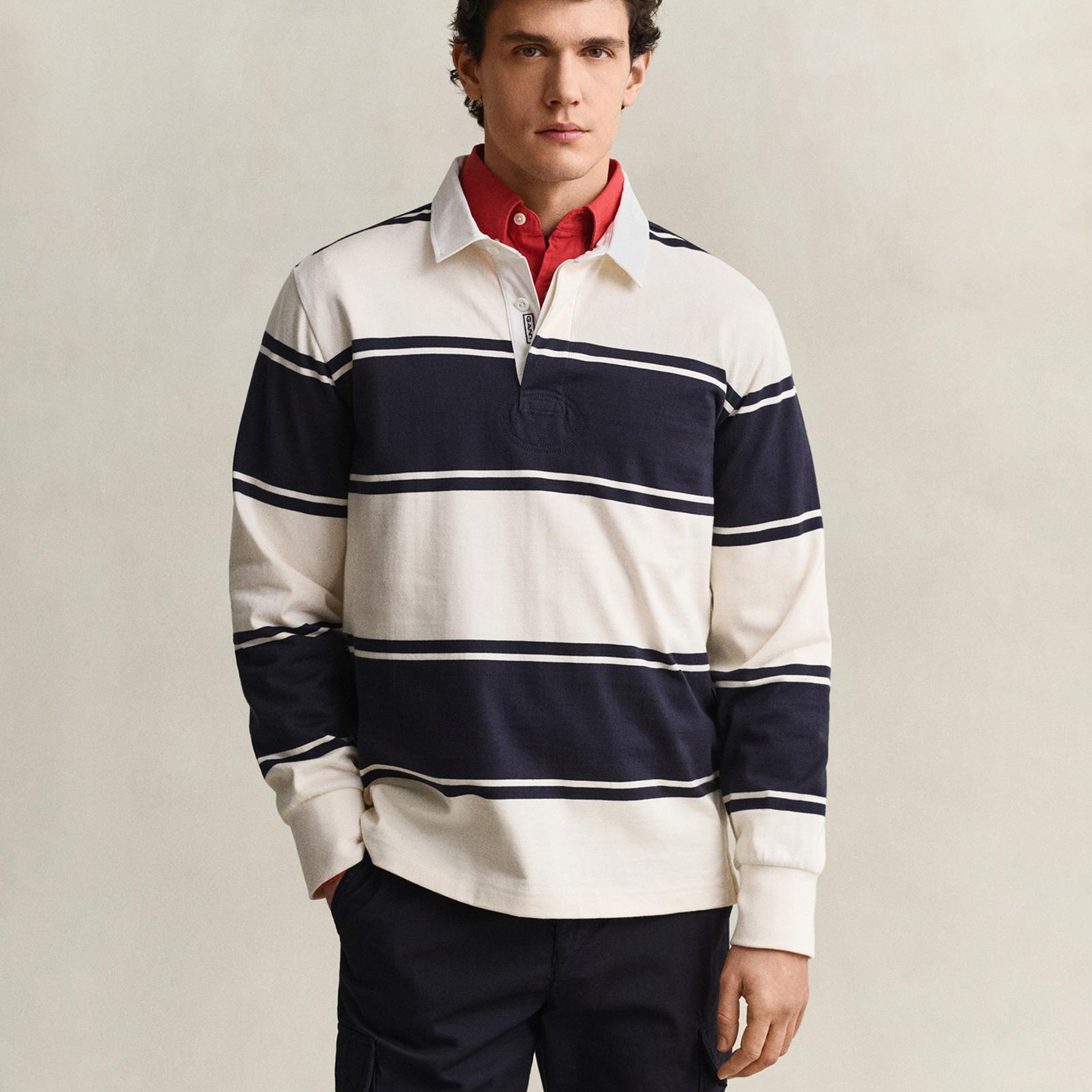 GANT Erkek Lacivert Çizgili Rugby Yaka T-Shirt