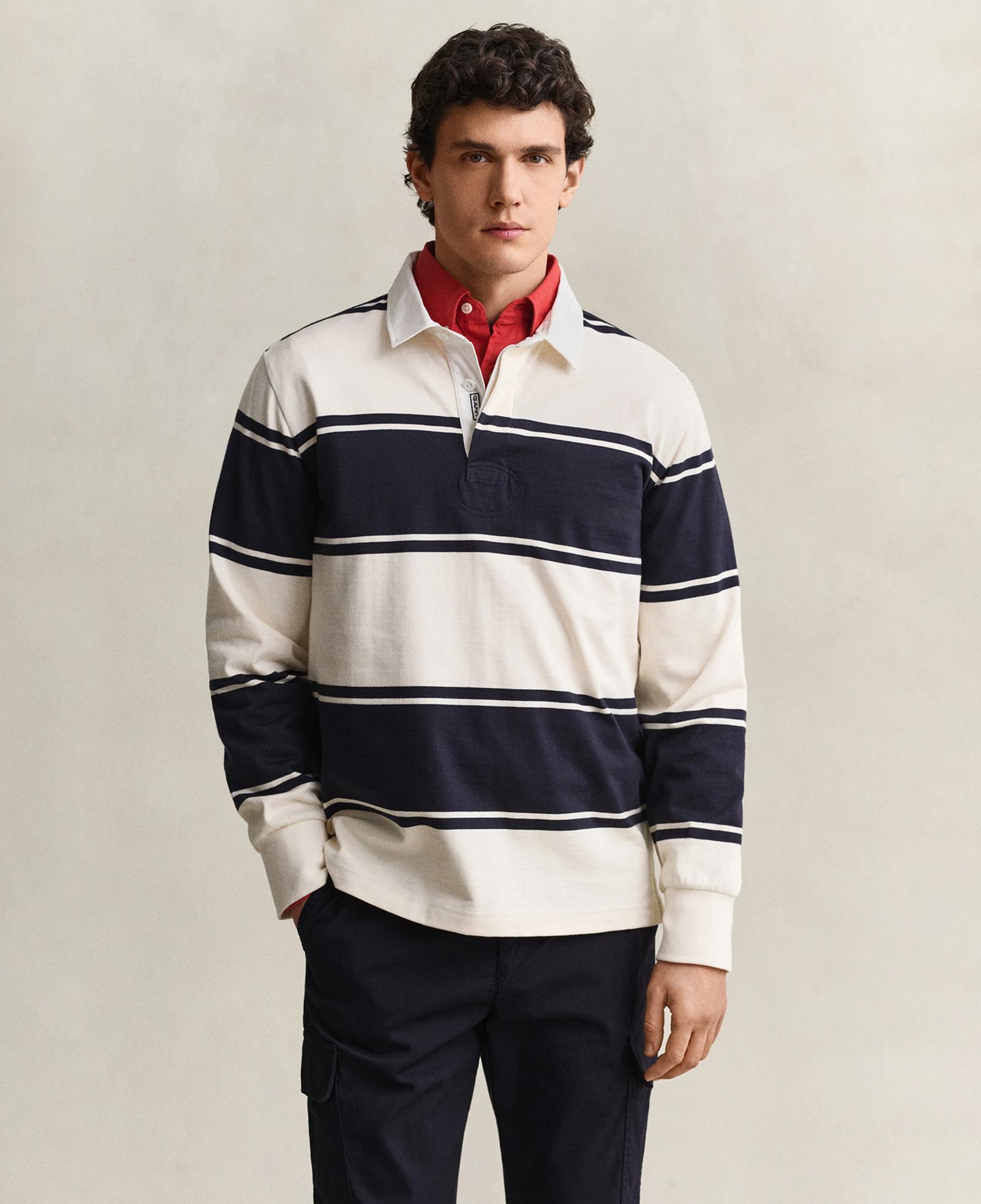 GANT Erkek Lacivert Çizgili Rugby Yaka T-Shirt
