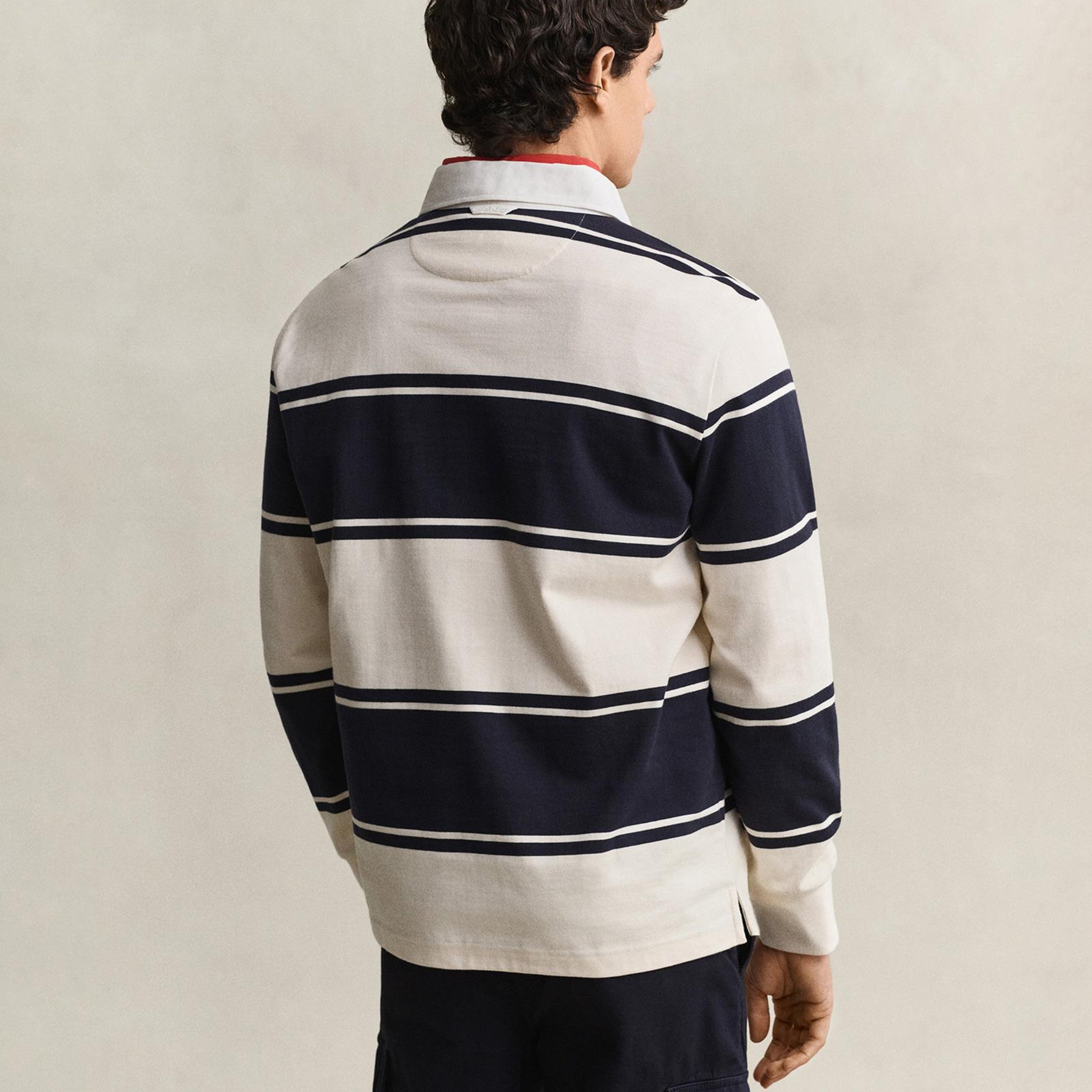 GANT Erkek Lacivert Çizgili Rugby Yaka T-Shirt