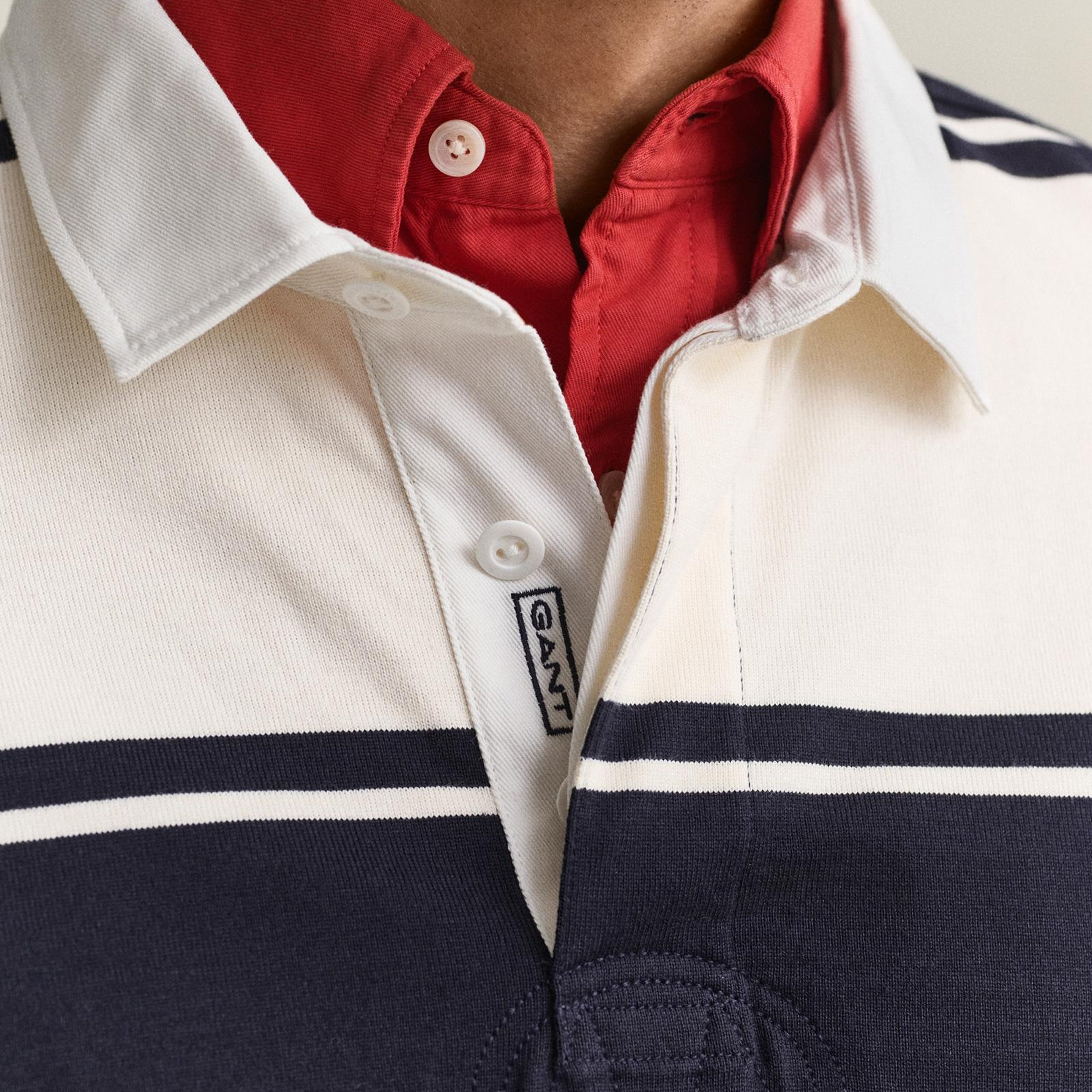GANT Erkek Lacivert Çizgili Rugby Yaka T-Shirt