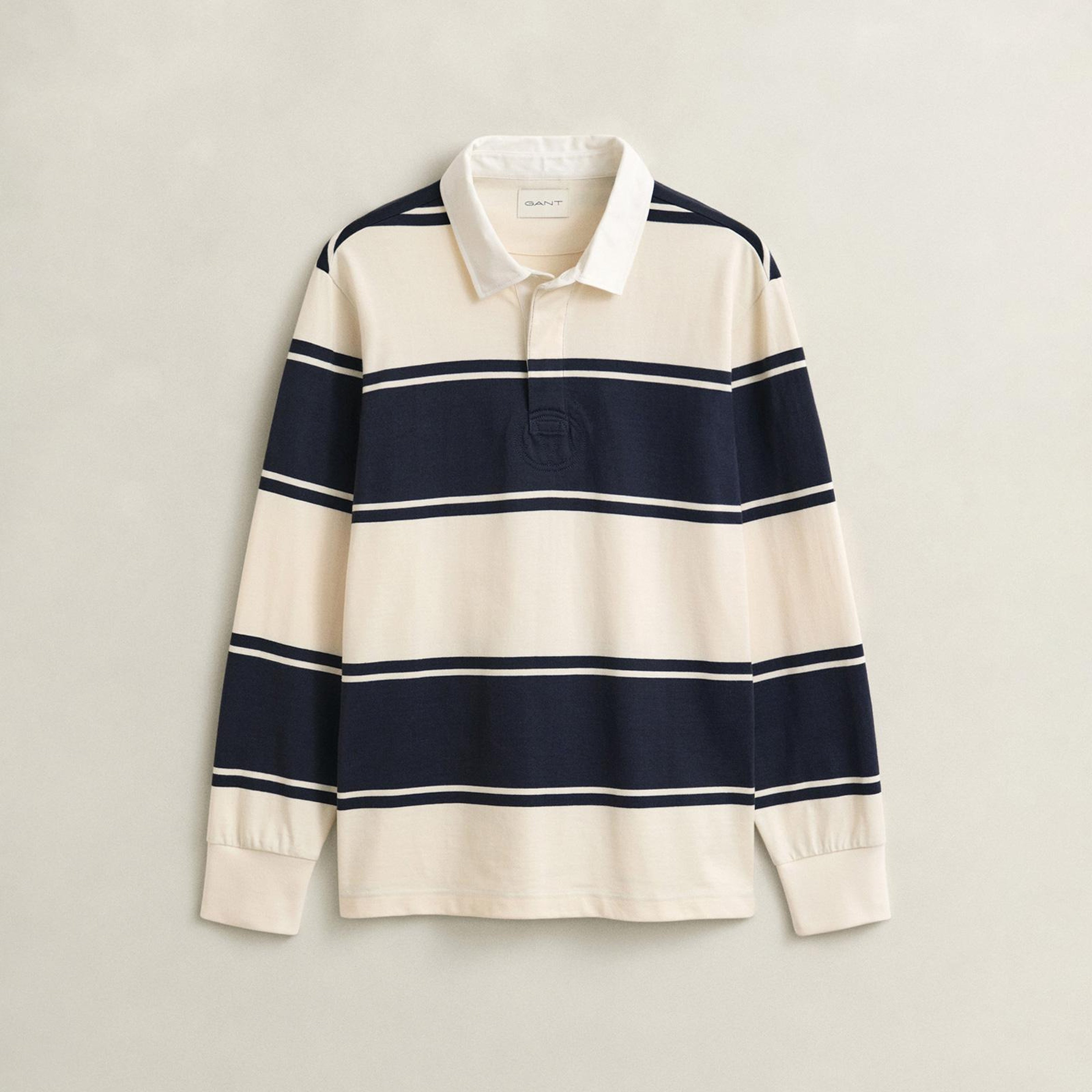 GANT Erkek Lacivert Çizgili Rugby Yaka T-Shirt