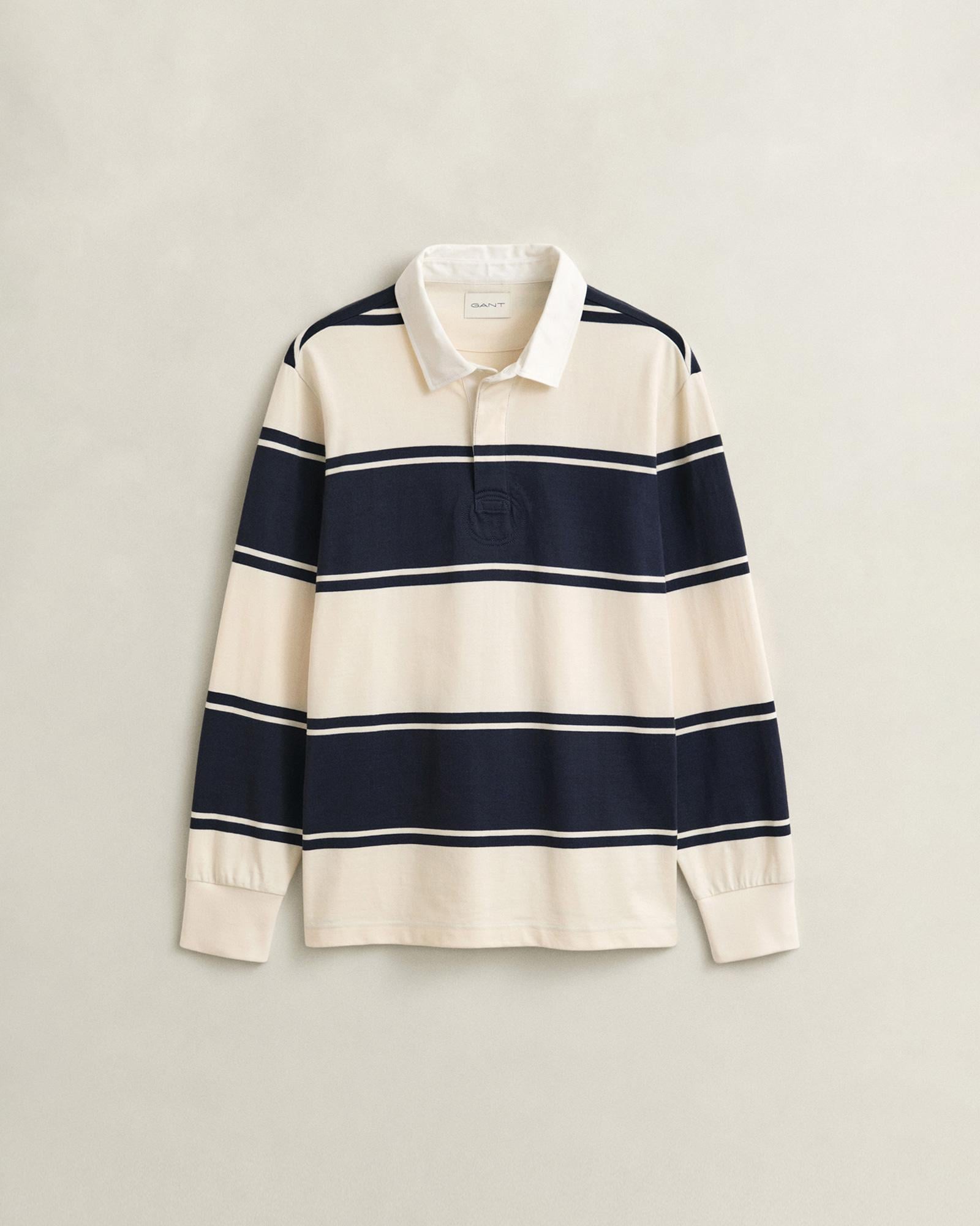 GANT Erkek Lacivert Çizgili Rugby Yaka T-Shirt