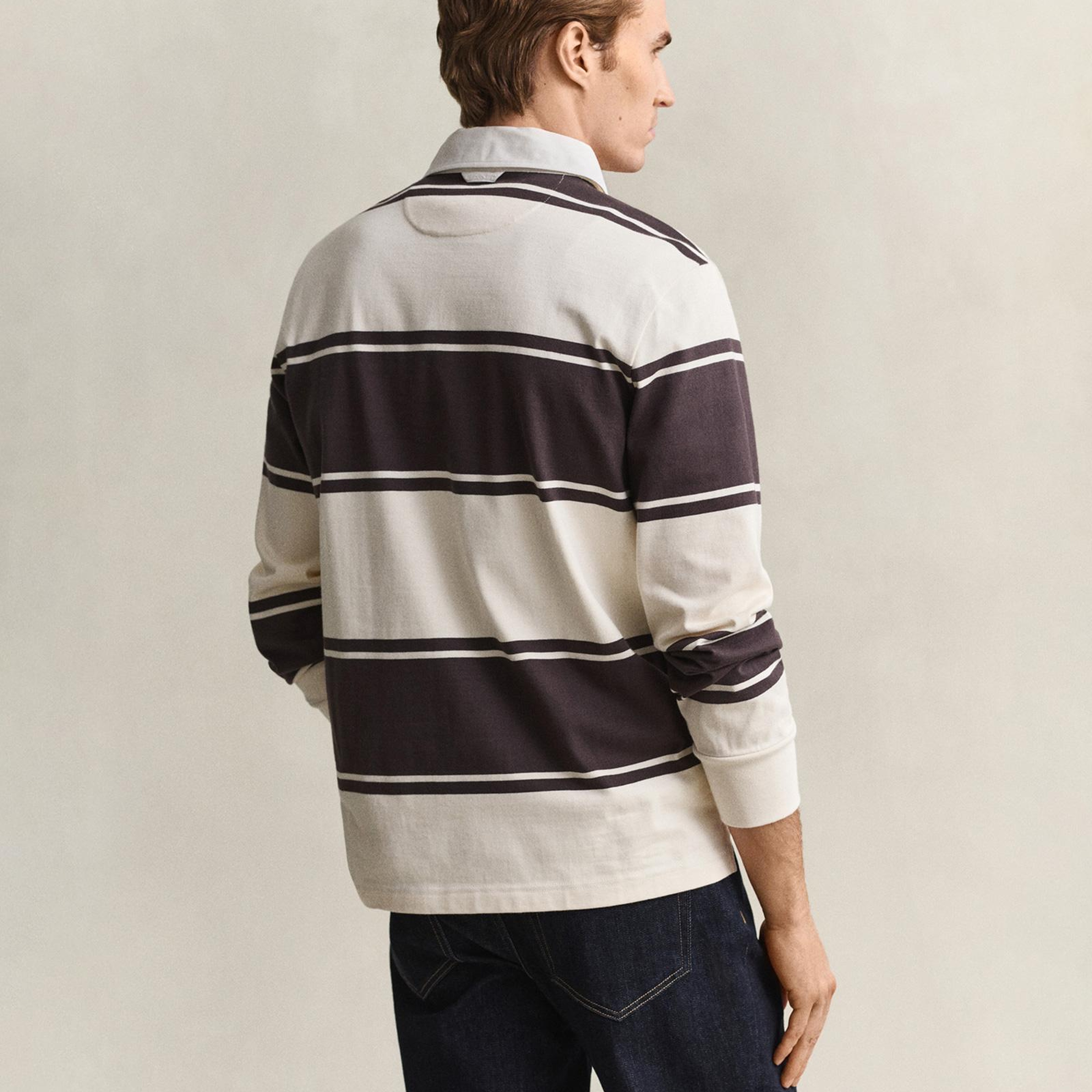 GANT Erkek Kahverengi Çizgili Rugby Yaka T-Shirt