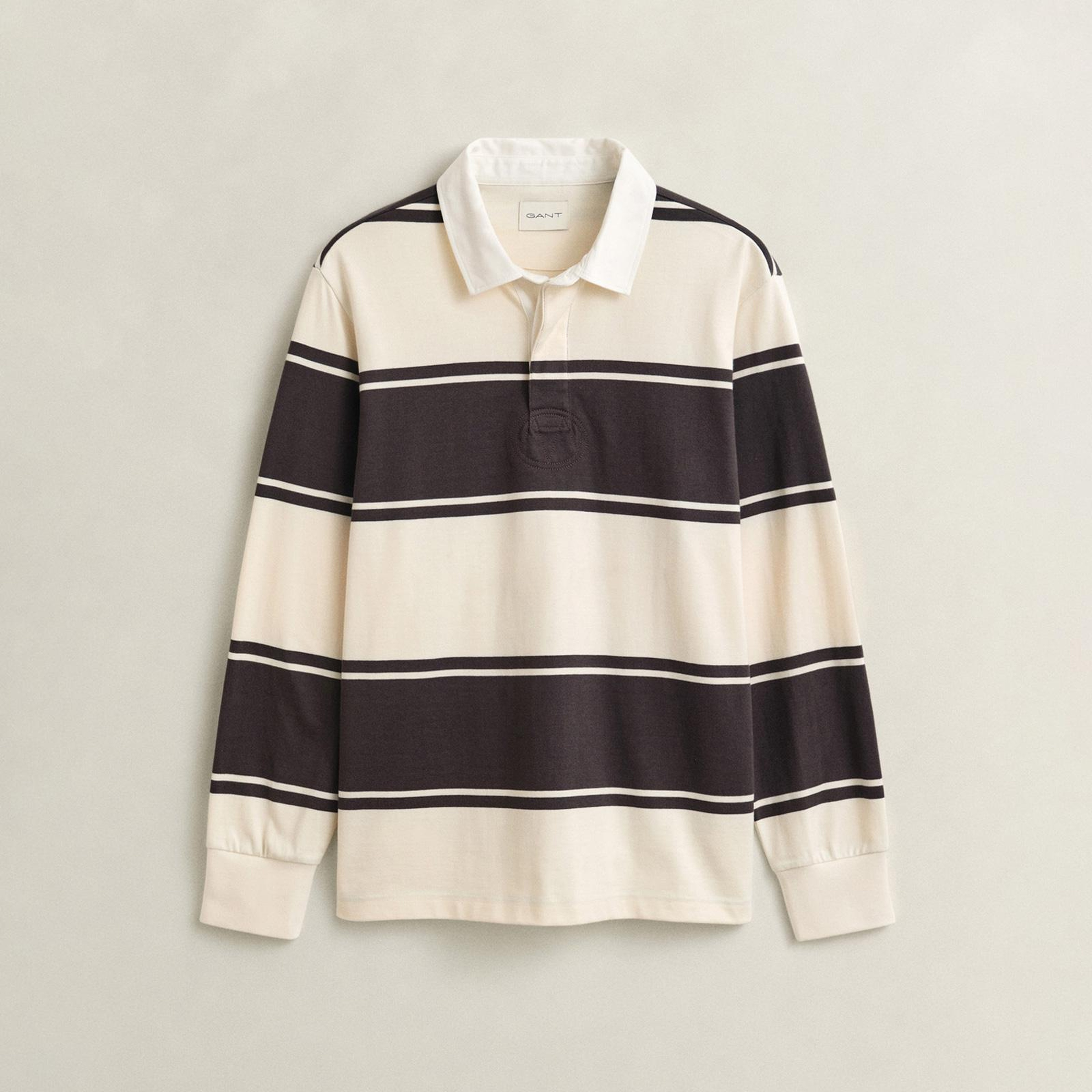 GANT Erkek Kahverengi Çizgili Rugby Yaka T-Shirt