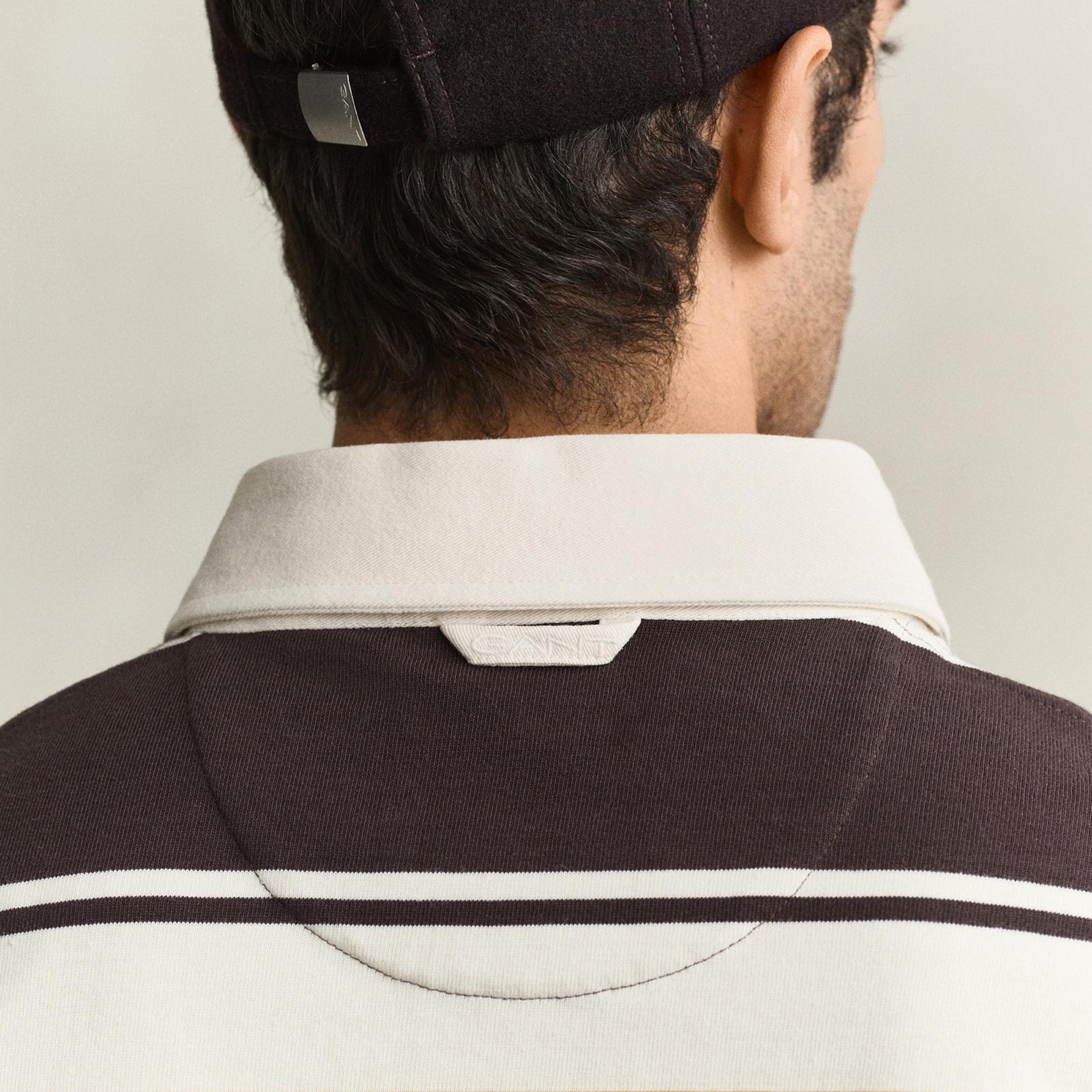 GANT Erkek Kahverengi Çizgili Rugby Yaka T-Shirt