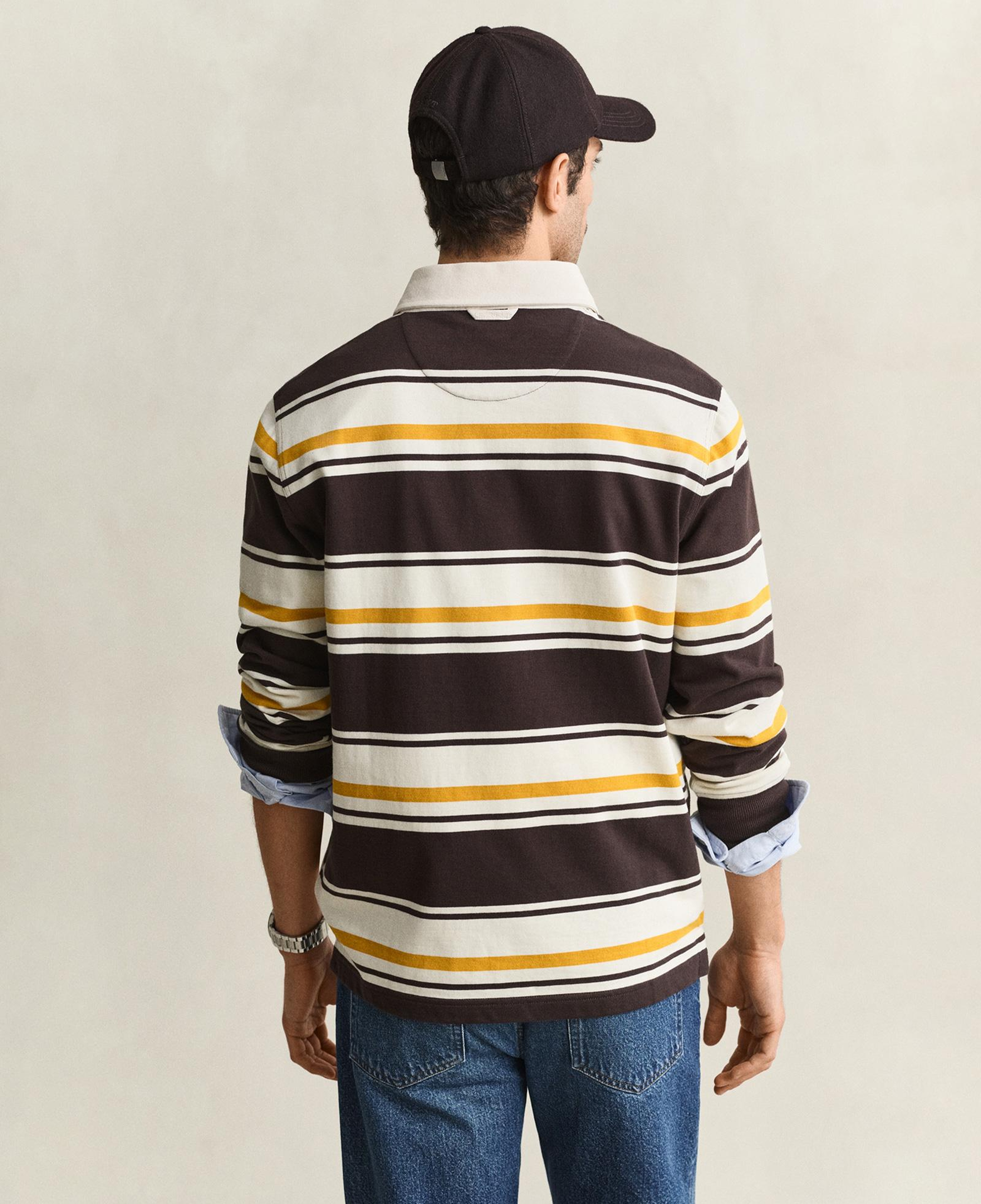 GANT Erkek Kahverengi Çizgili Rugby Yaka T-Shirt