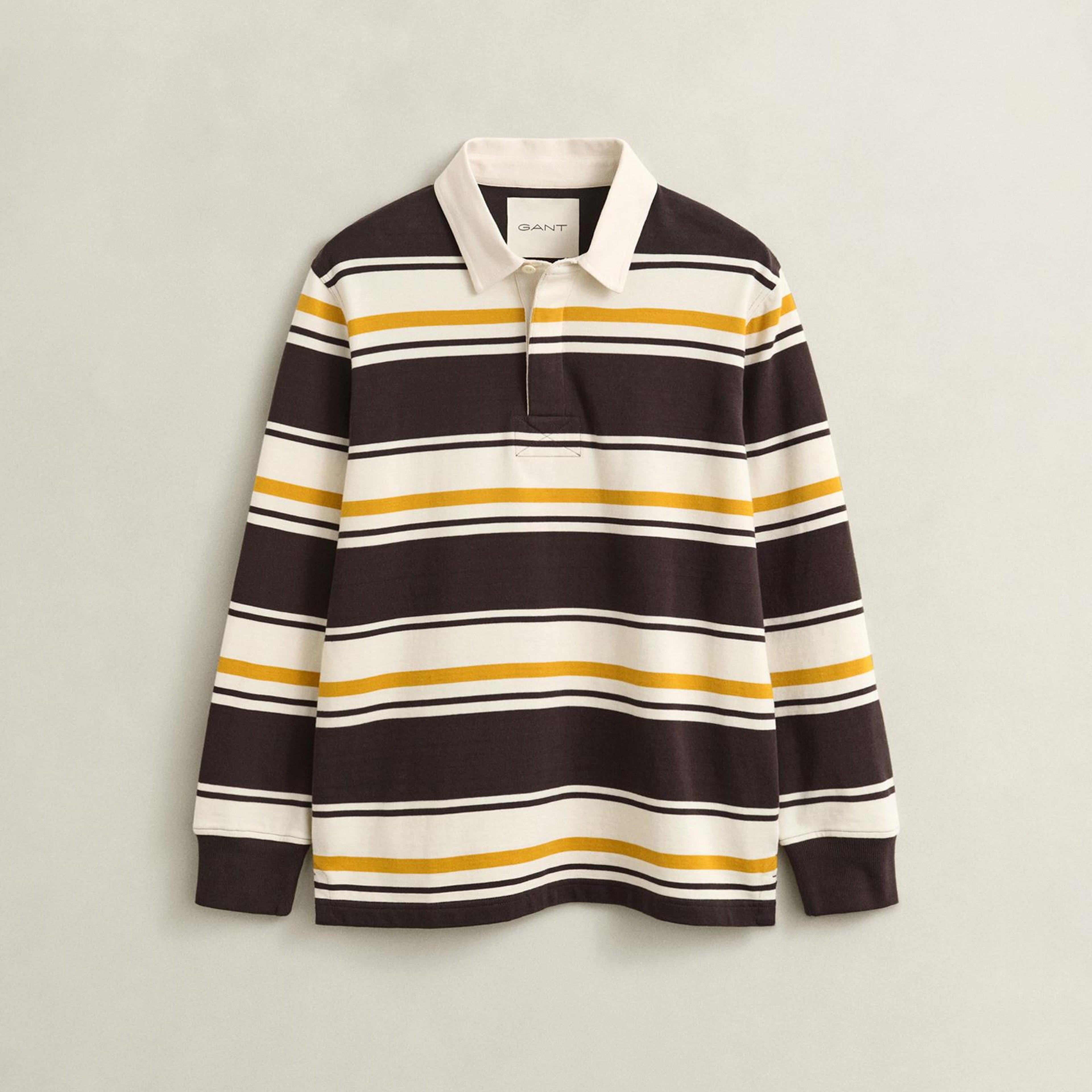 GANT Erkek Kahverengi Çizgili Rugby Yaka T-Shirt