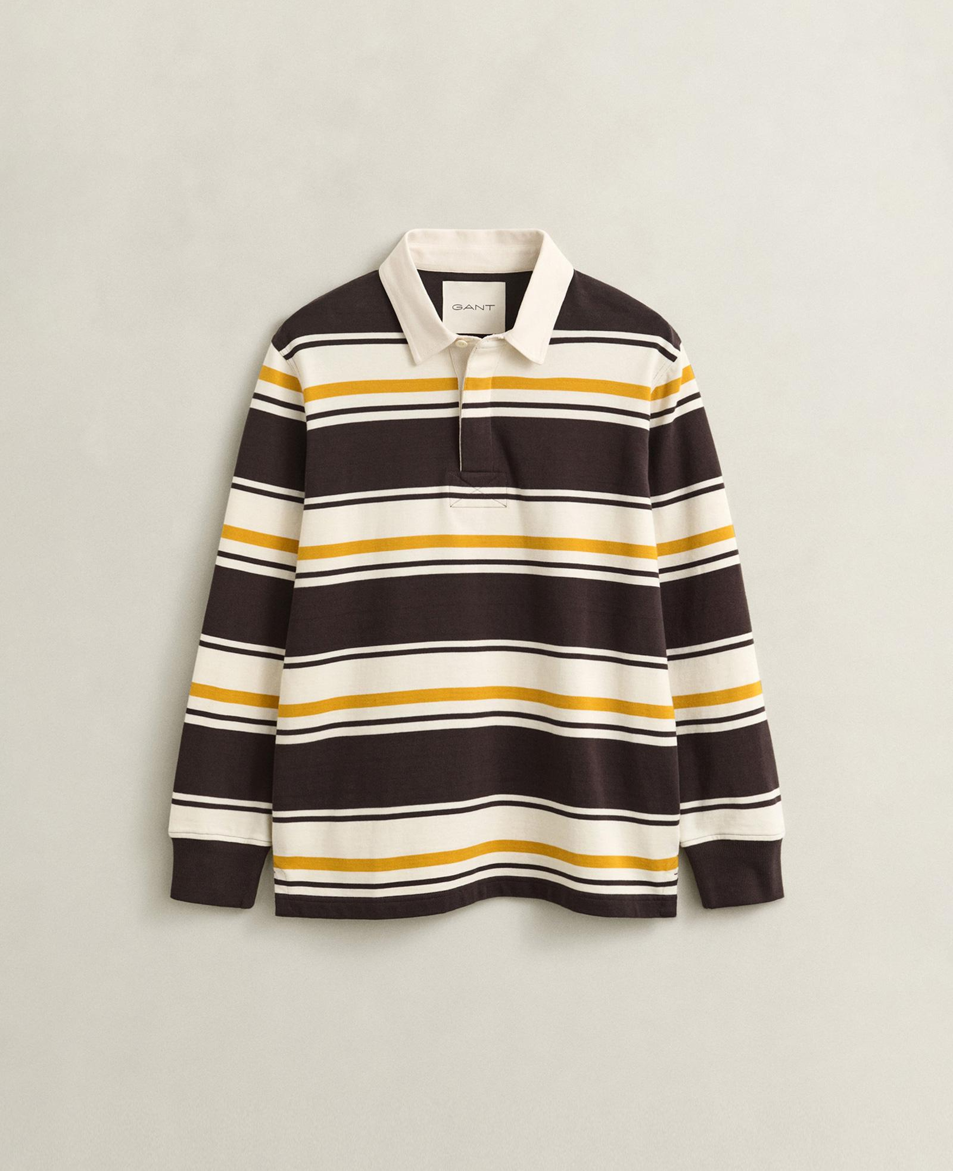 GANT Erkek Kahverengi Çizgili Rugby Yaka T-Shirt
