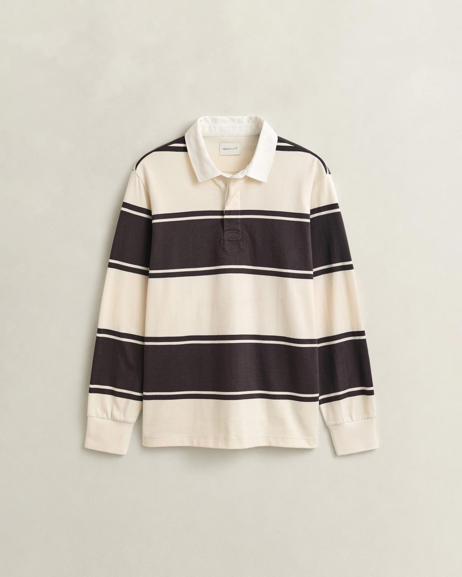 GANT Erkek Kahverengi Çizgili Rugby Yaka T-Shirt