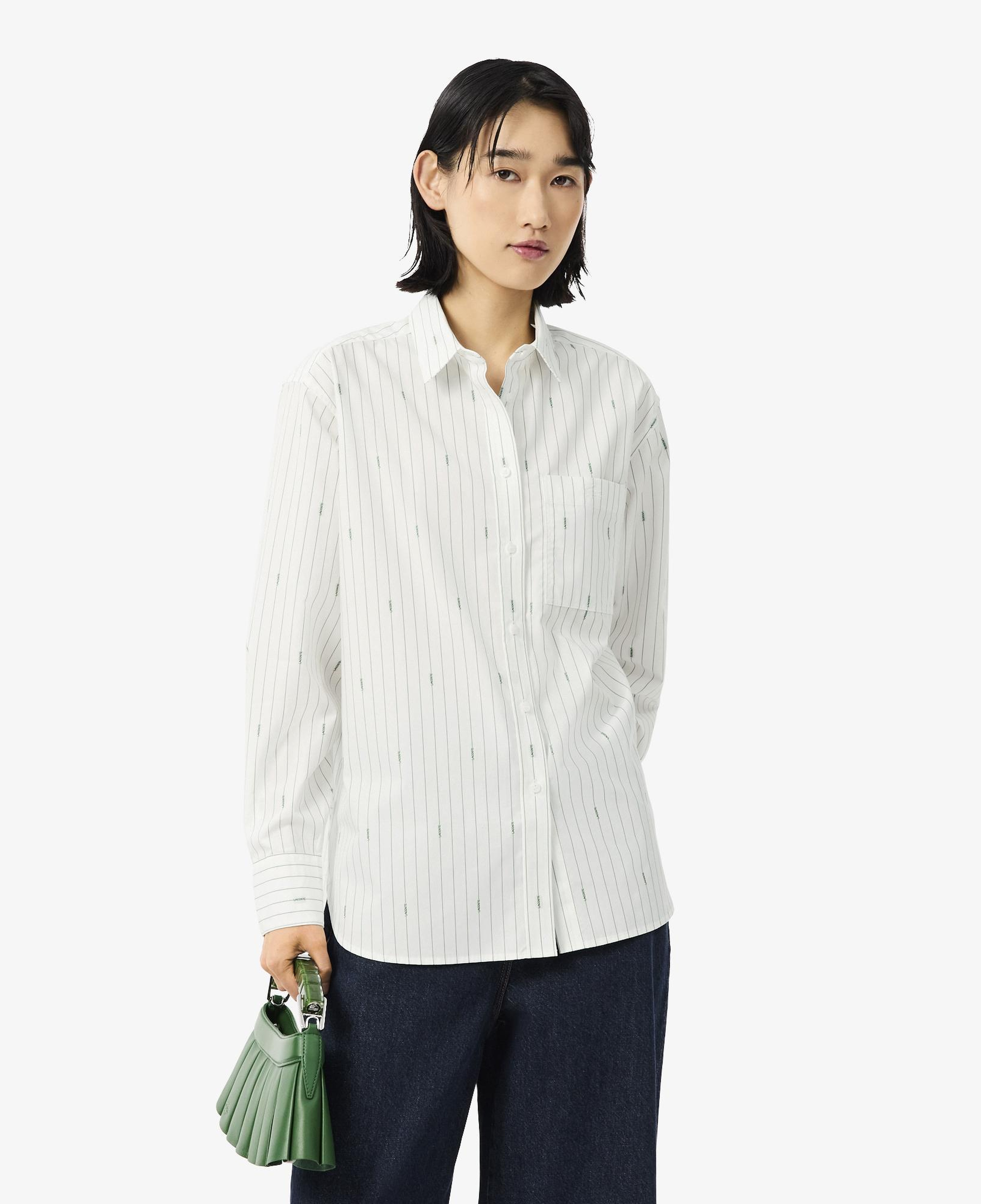 Kadın Oversize Fit Çizgili Beyaz Gömlek