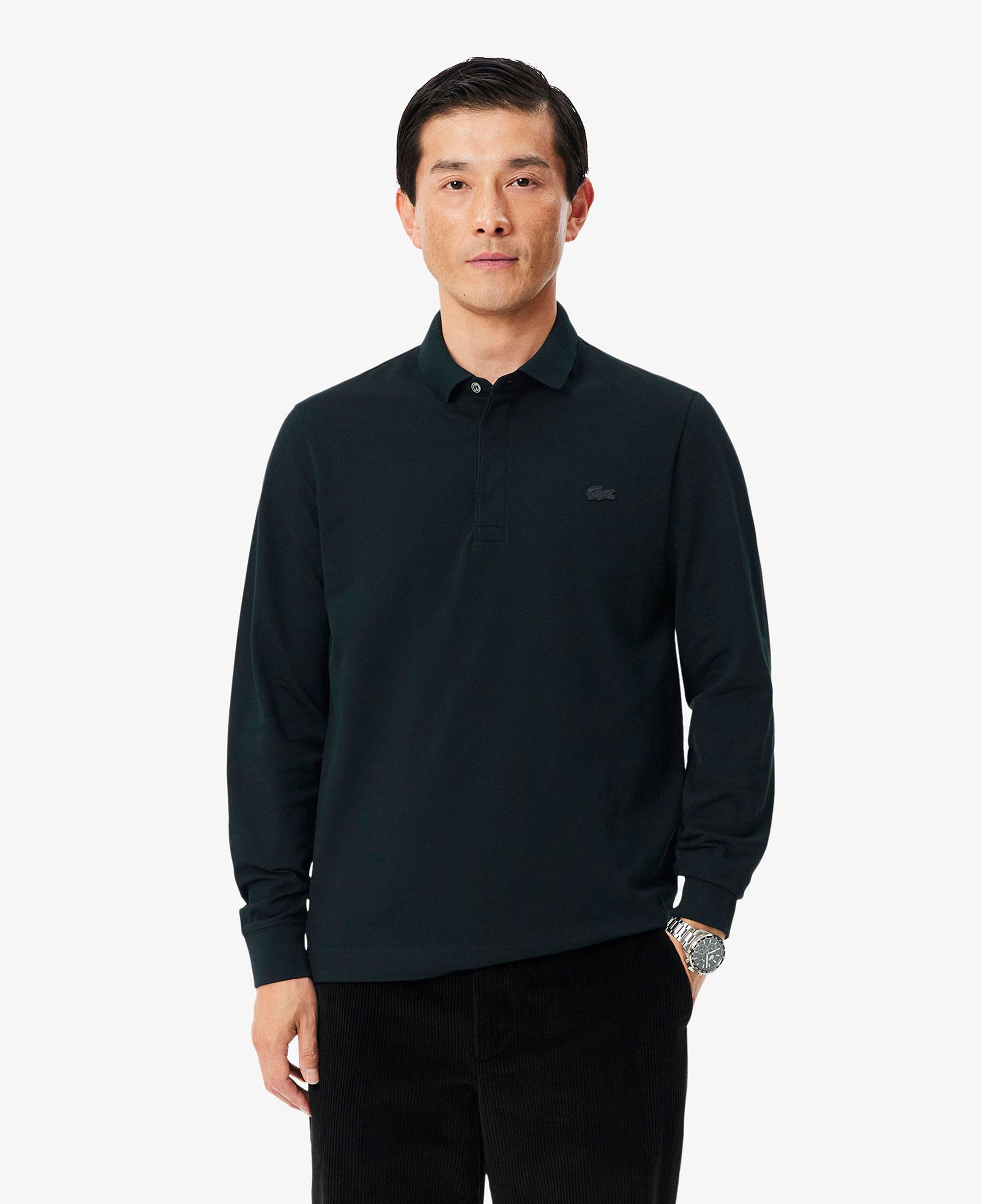 Erkek Regular Fit Uzun Kollu Koyu Yeşil Paris Polo