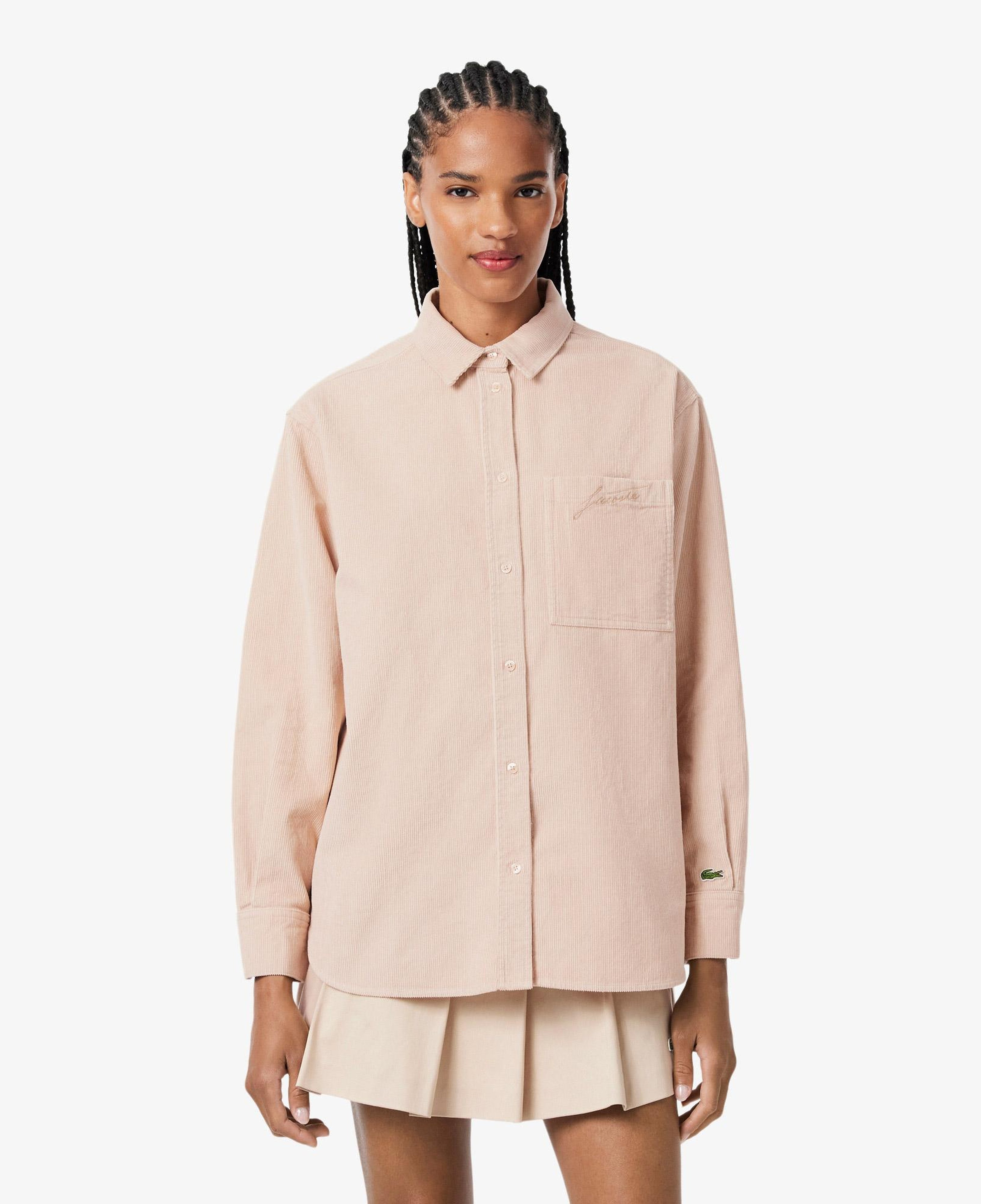 Kadın Oversize Fit Kadife Bej Gömlek