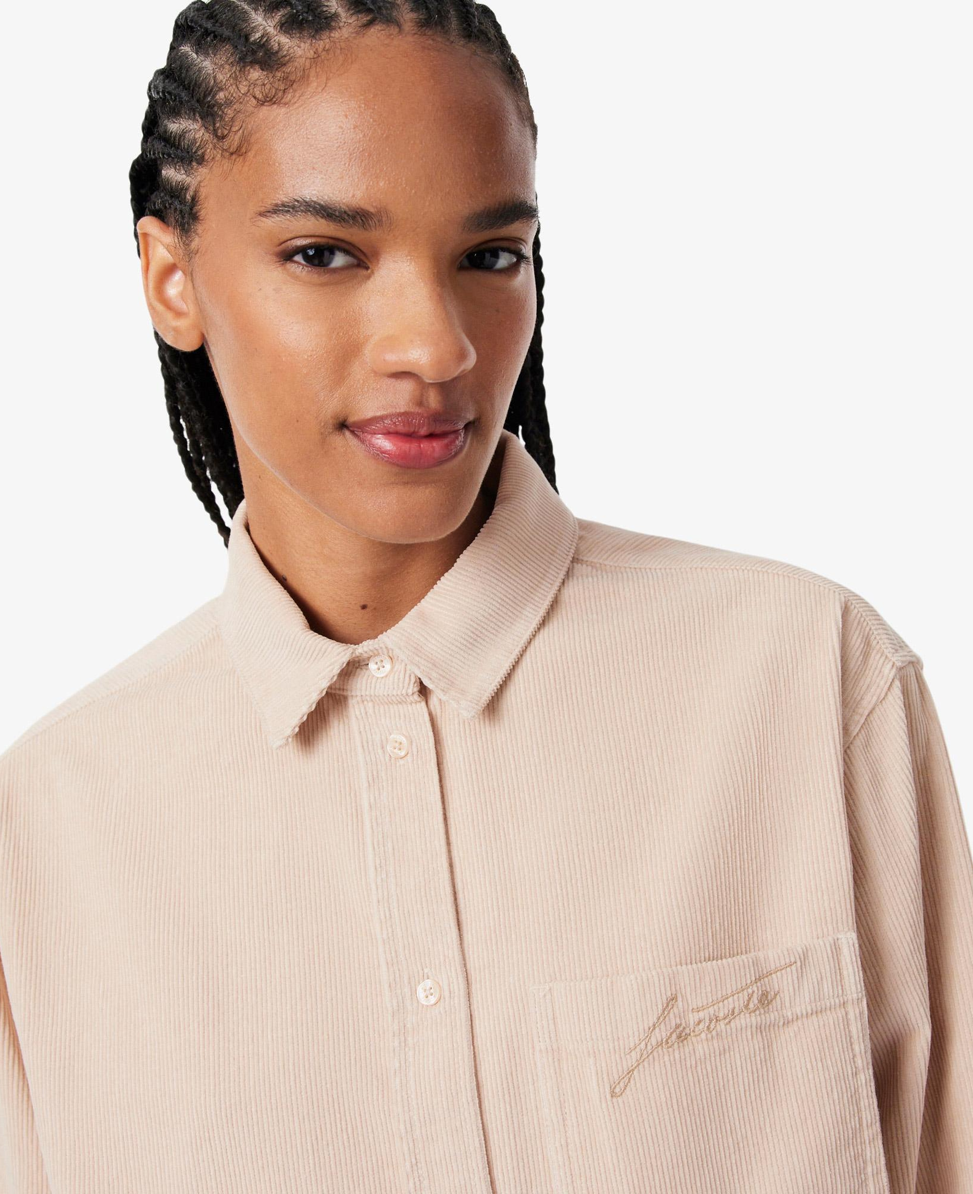 Kadın Oversize Fit Kadife Bej Gömlek