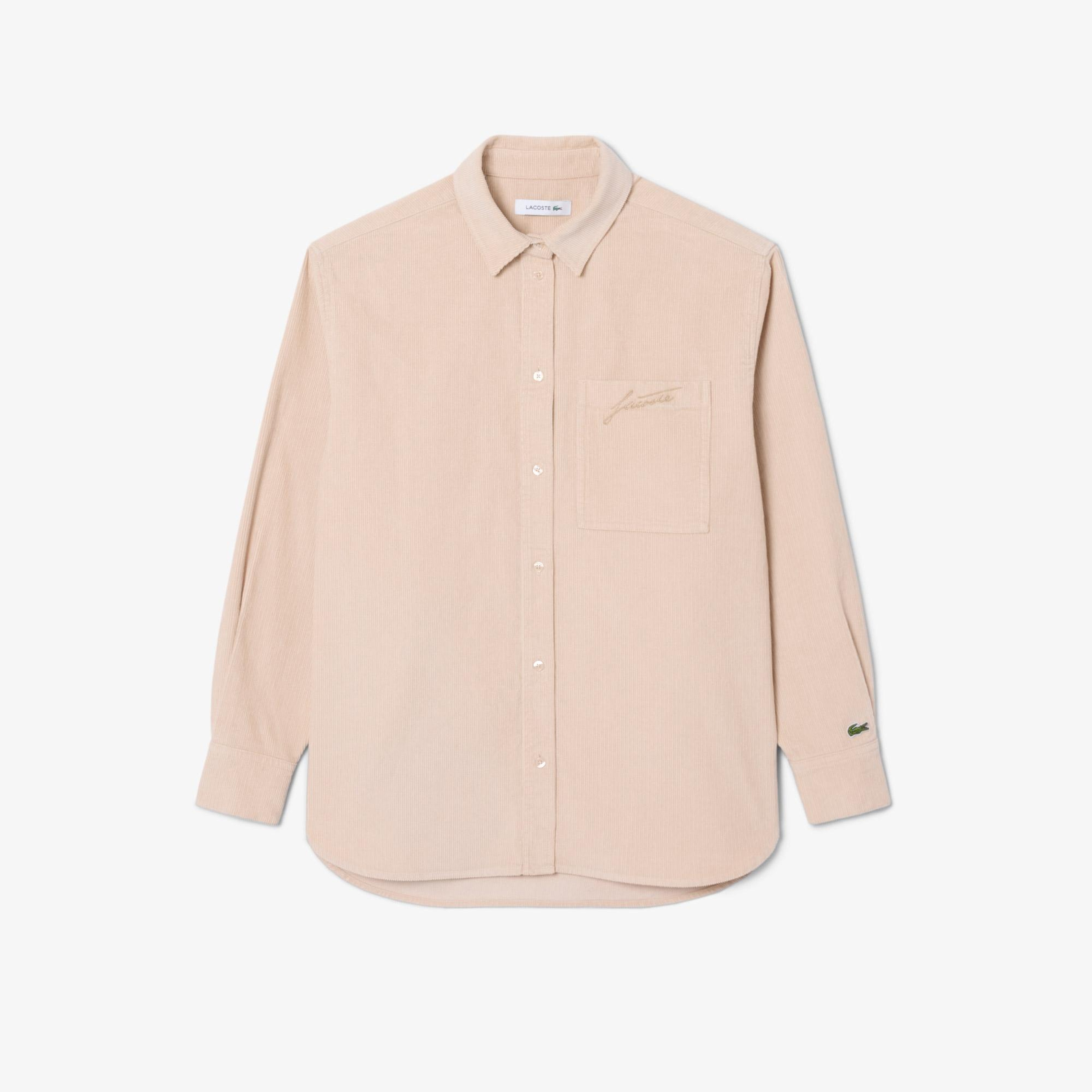 Kadın Oversize Fit Kadife Bej Gömlek