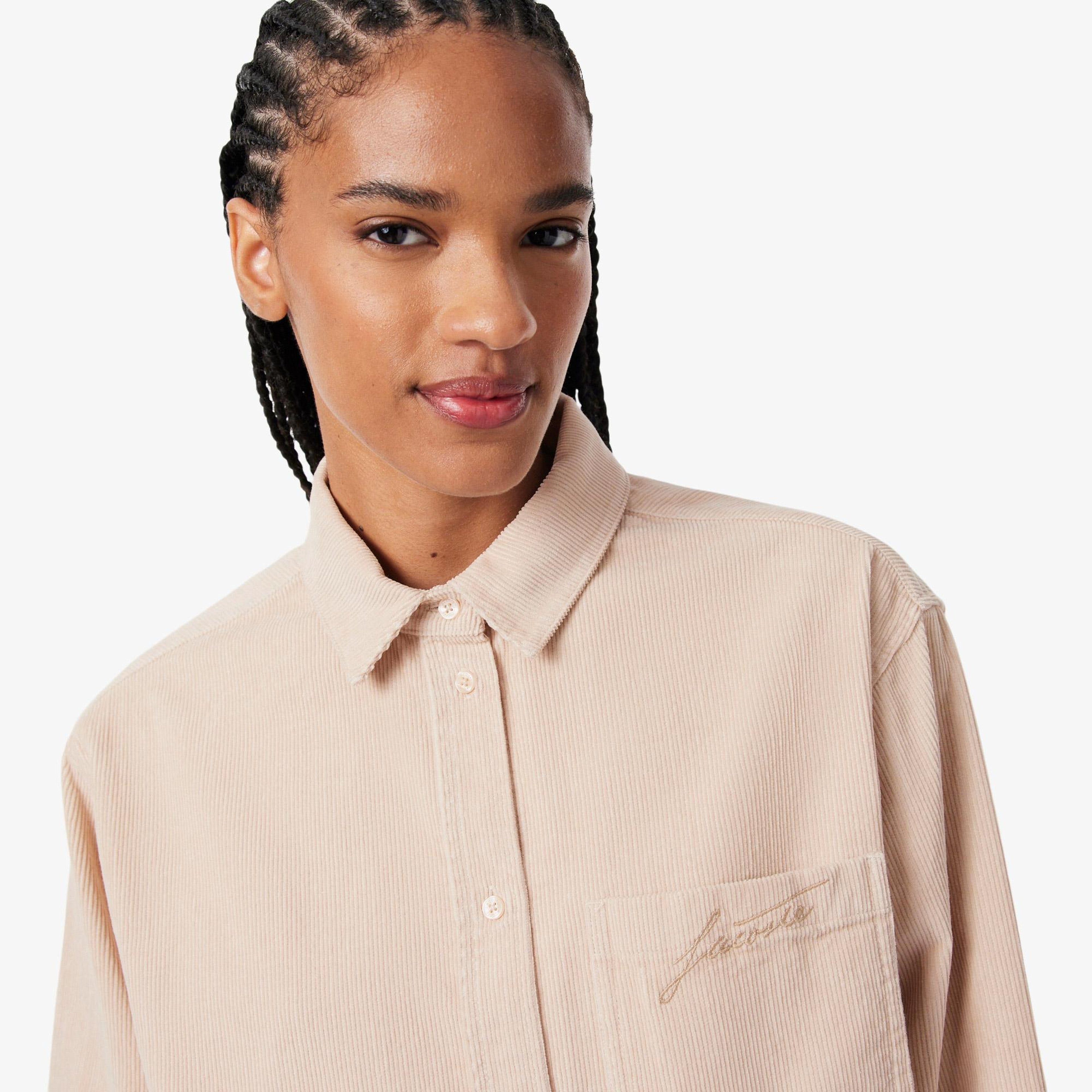 Kadın Oversize Fit Kadife Bej Gömlek