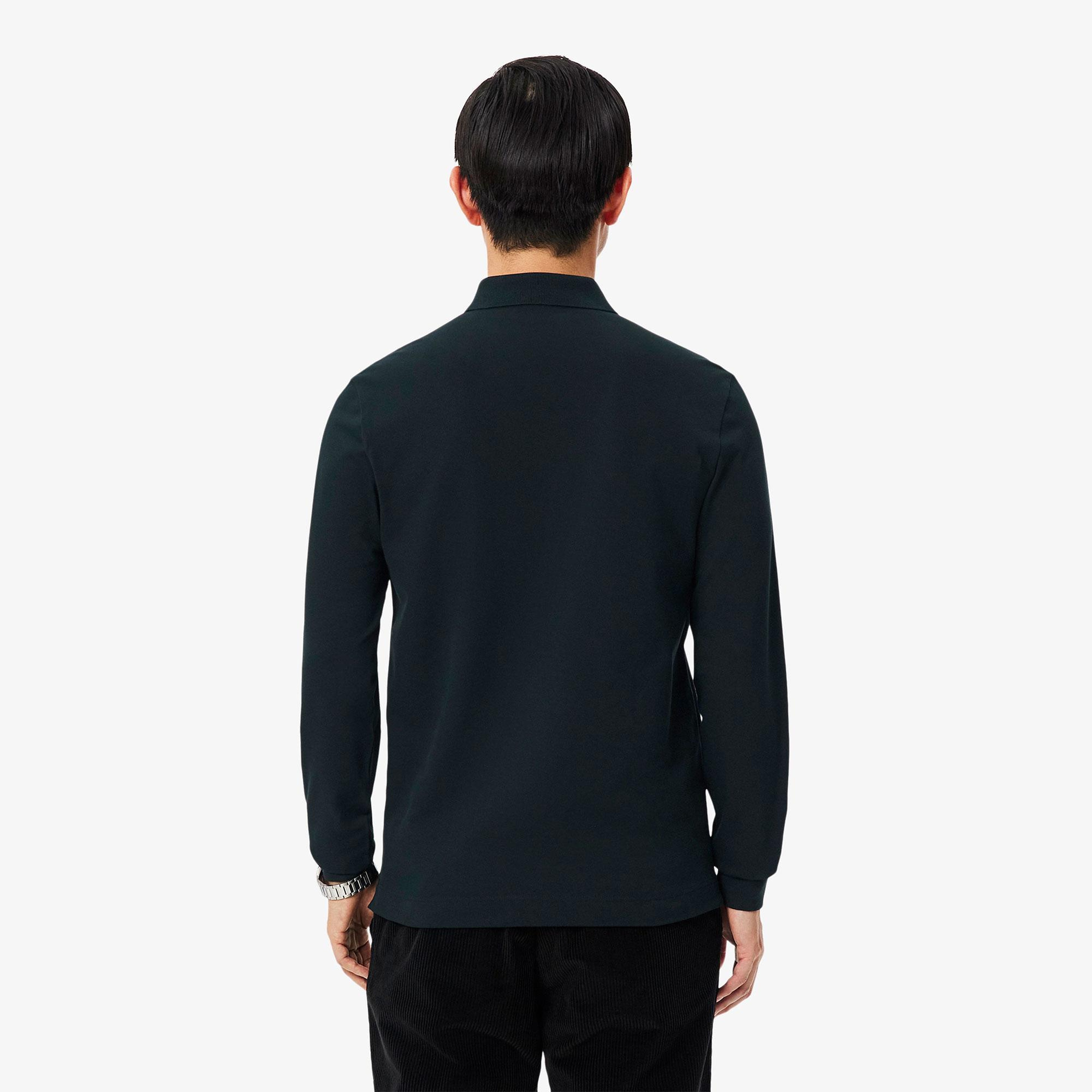 Erkek Regular Fit Uzun Kollu Koyu Yeşil Paris Polo