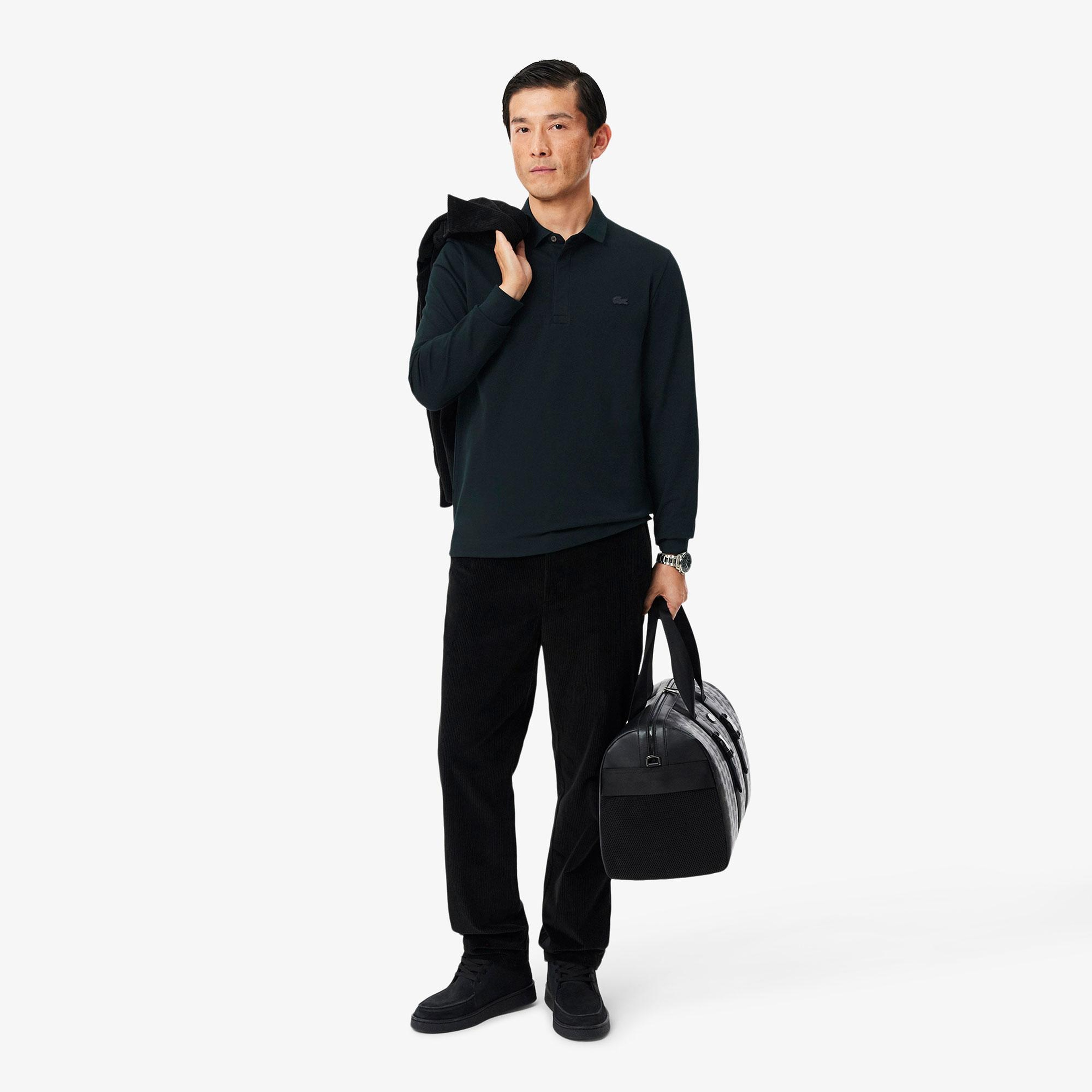 Erkek Regular Fit Uzun Kollu Koyu Yeşil Paris Polo