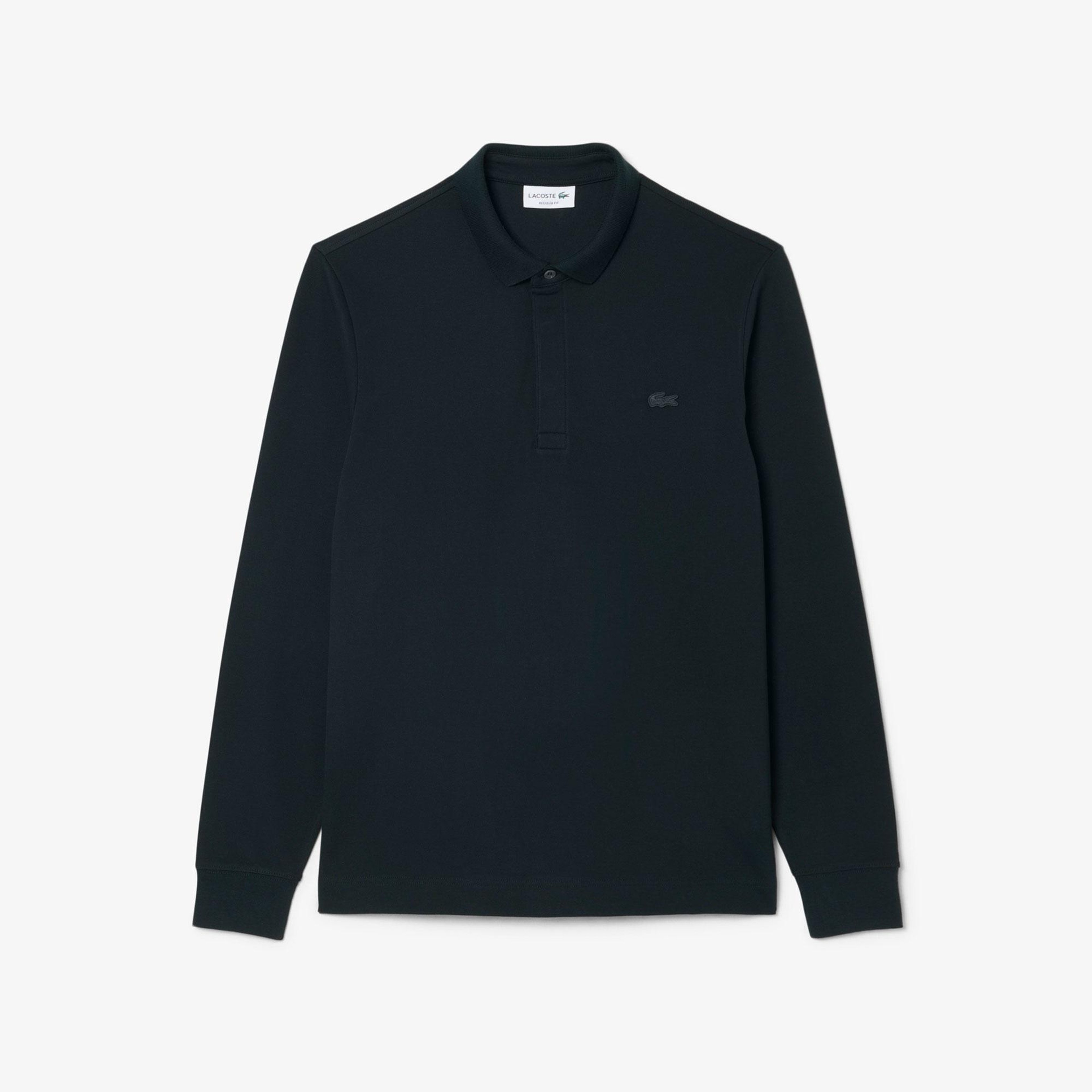 Erkek Regular Fit Uzun Kollu Koyu Yeşil Paris Polo