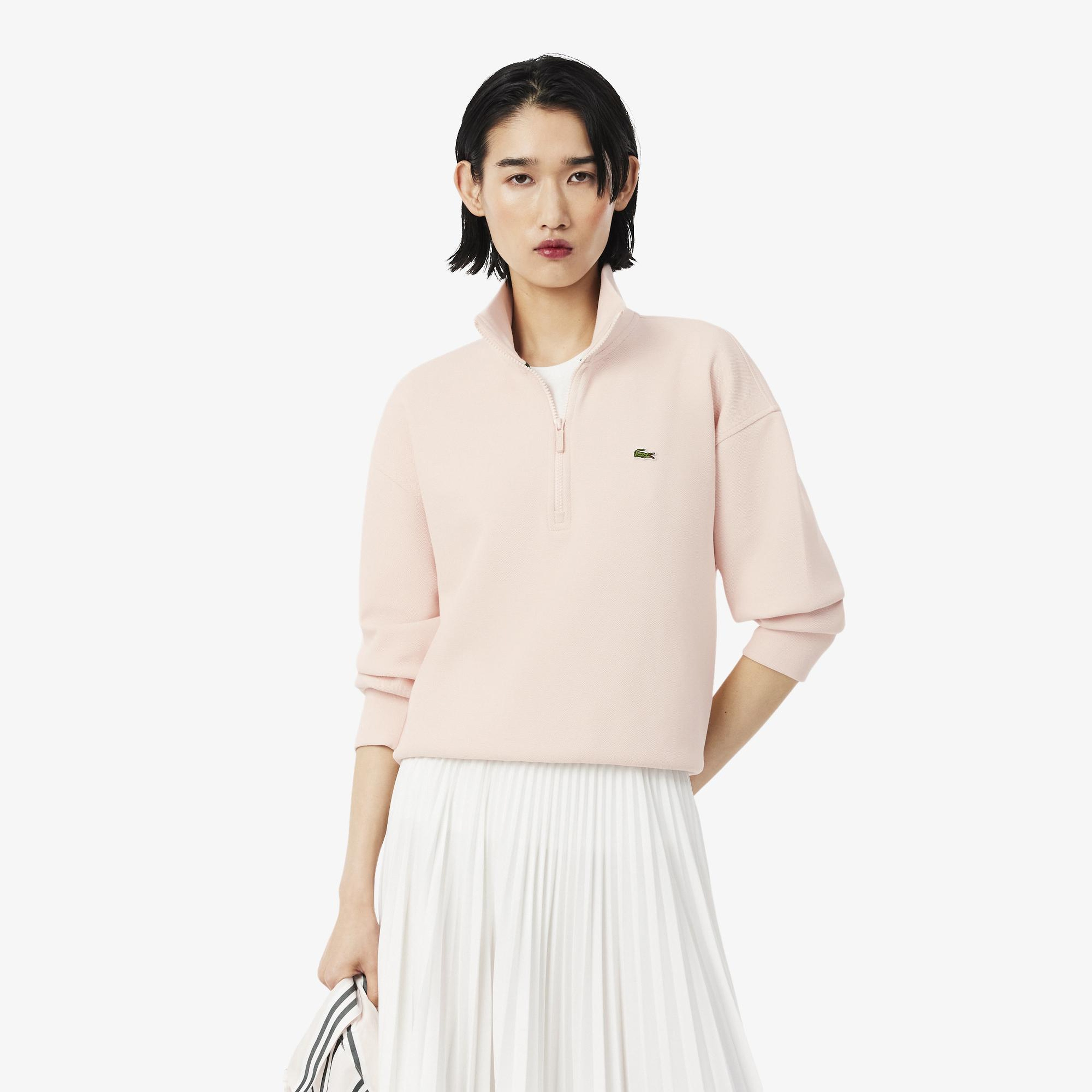 Kadın Relaxed Fit Yarım Fermuarlı Açık Pembe Sweatshirt