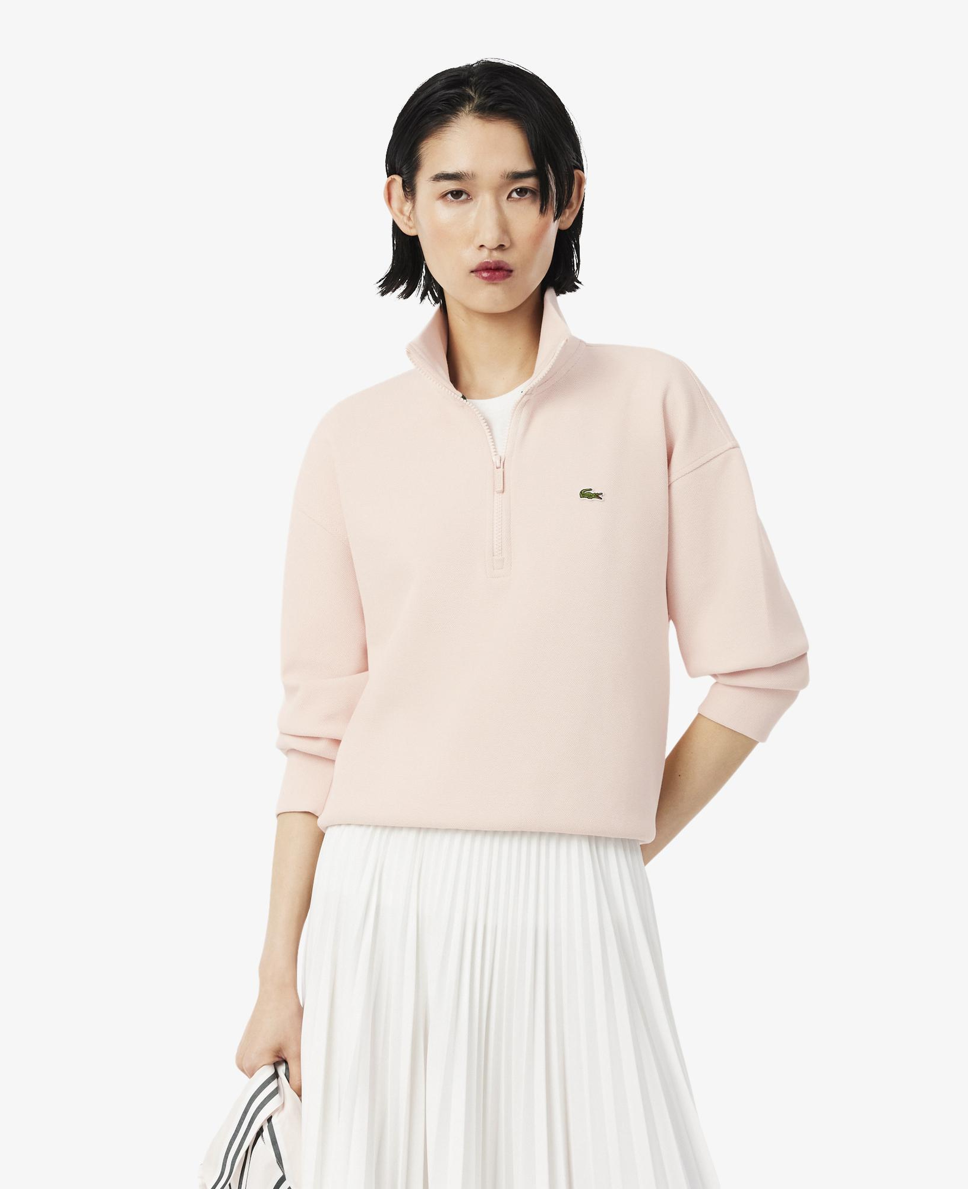 Kadın Relaxed Fit Yarım Fermuarlı Açık Pembe Sweatshirt