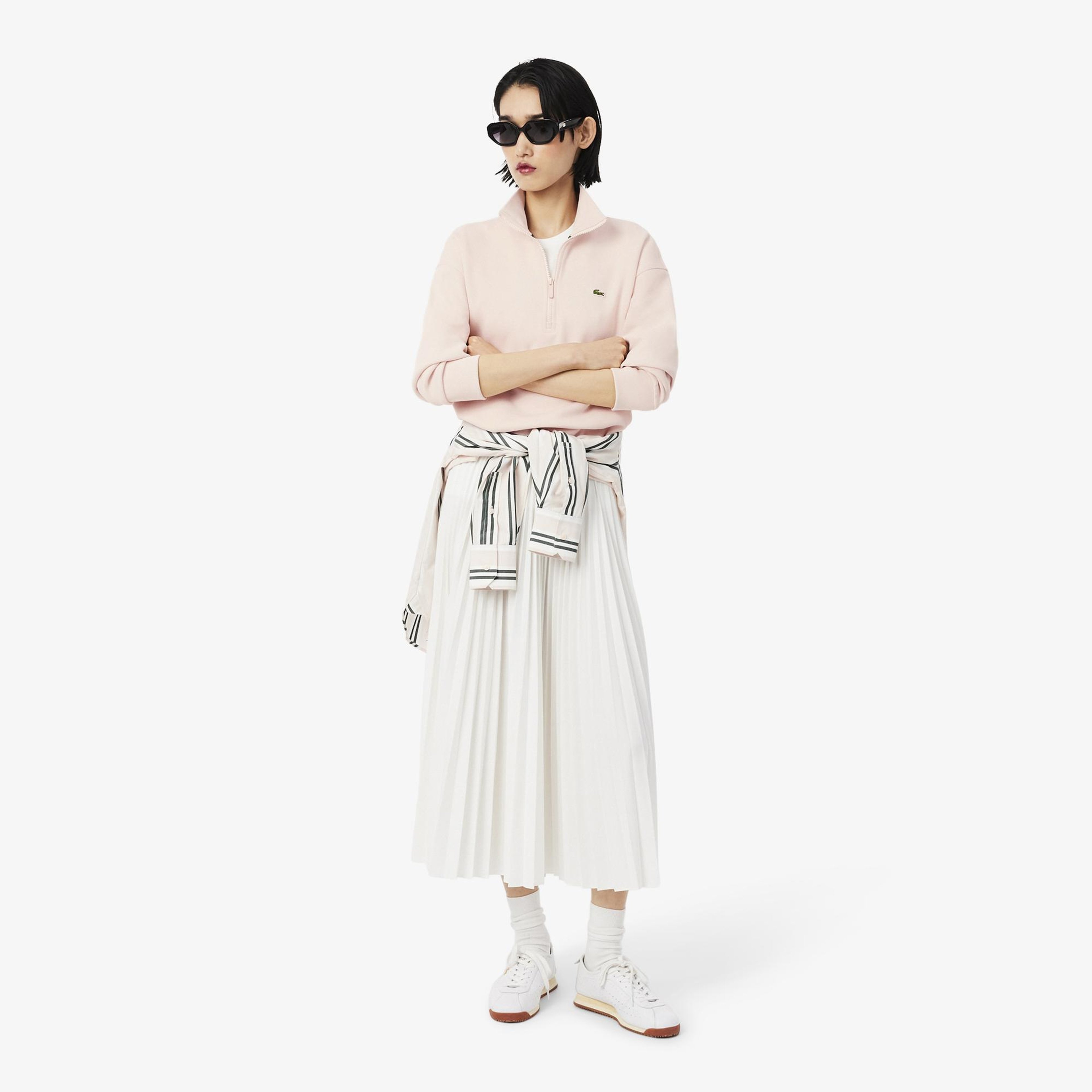 Kadın Relaxed Fit Yarım Fermuarlı Açık Pembe Sweatshirt