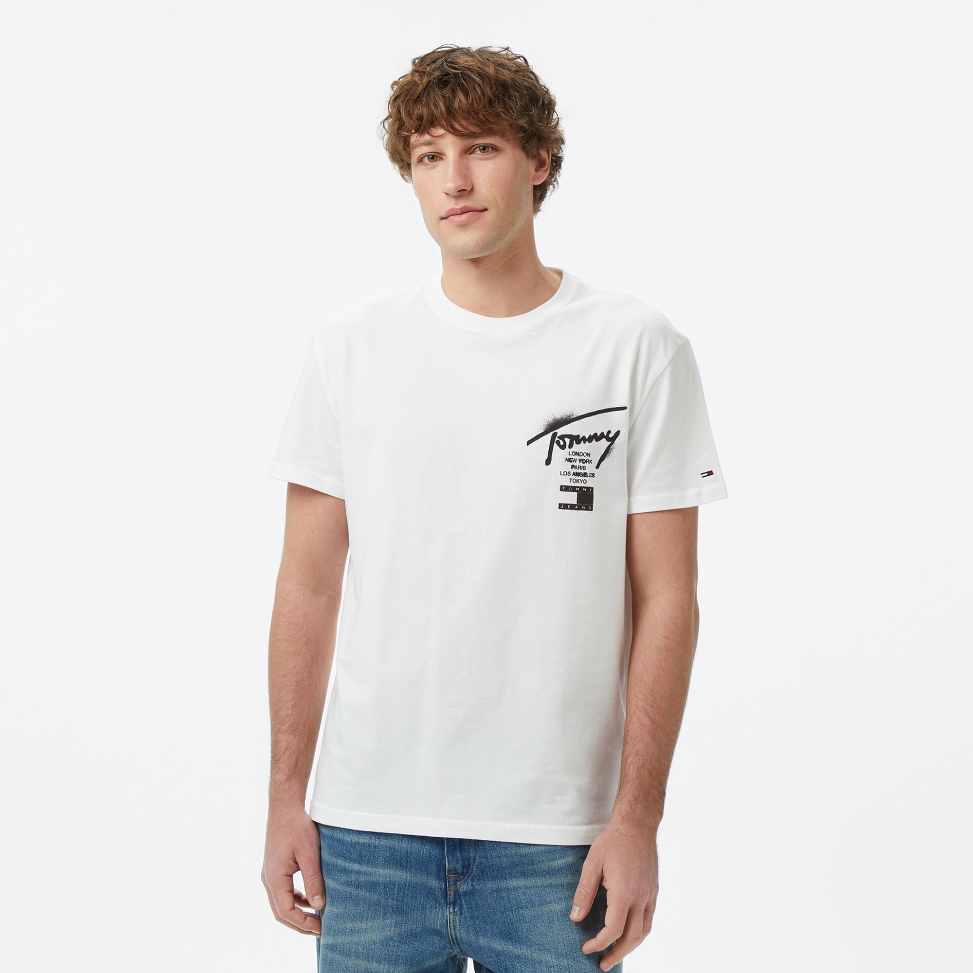 Tommy Hilfiger Regular City Sign Erkek Beyaz T-Shirt