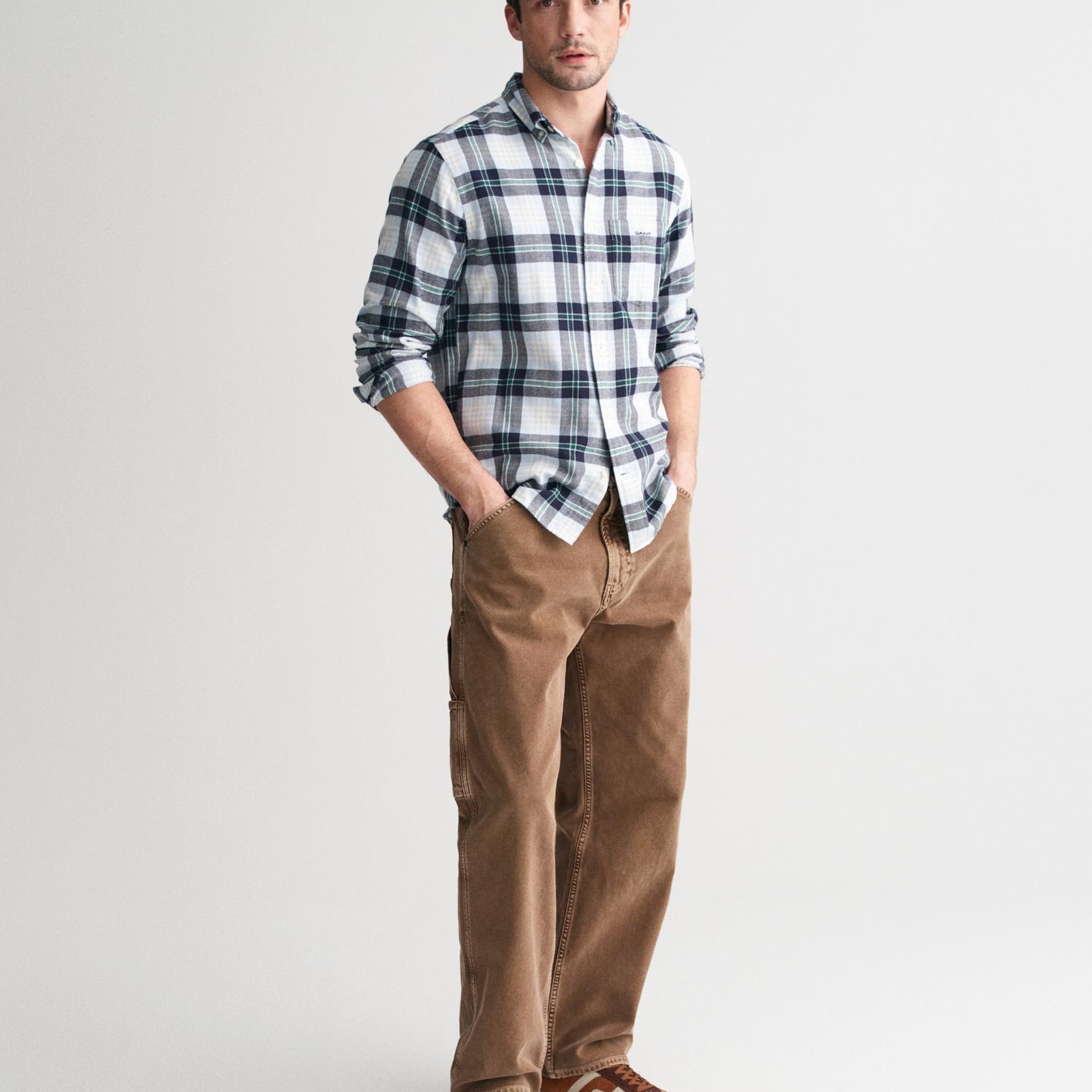 GANT Erkek Mavi Regular Fit Düğmeli Yaka Kareli Gömlek