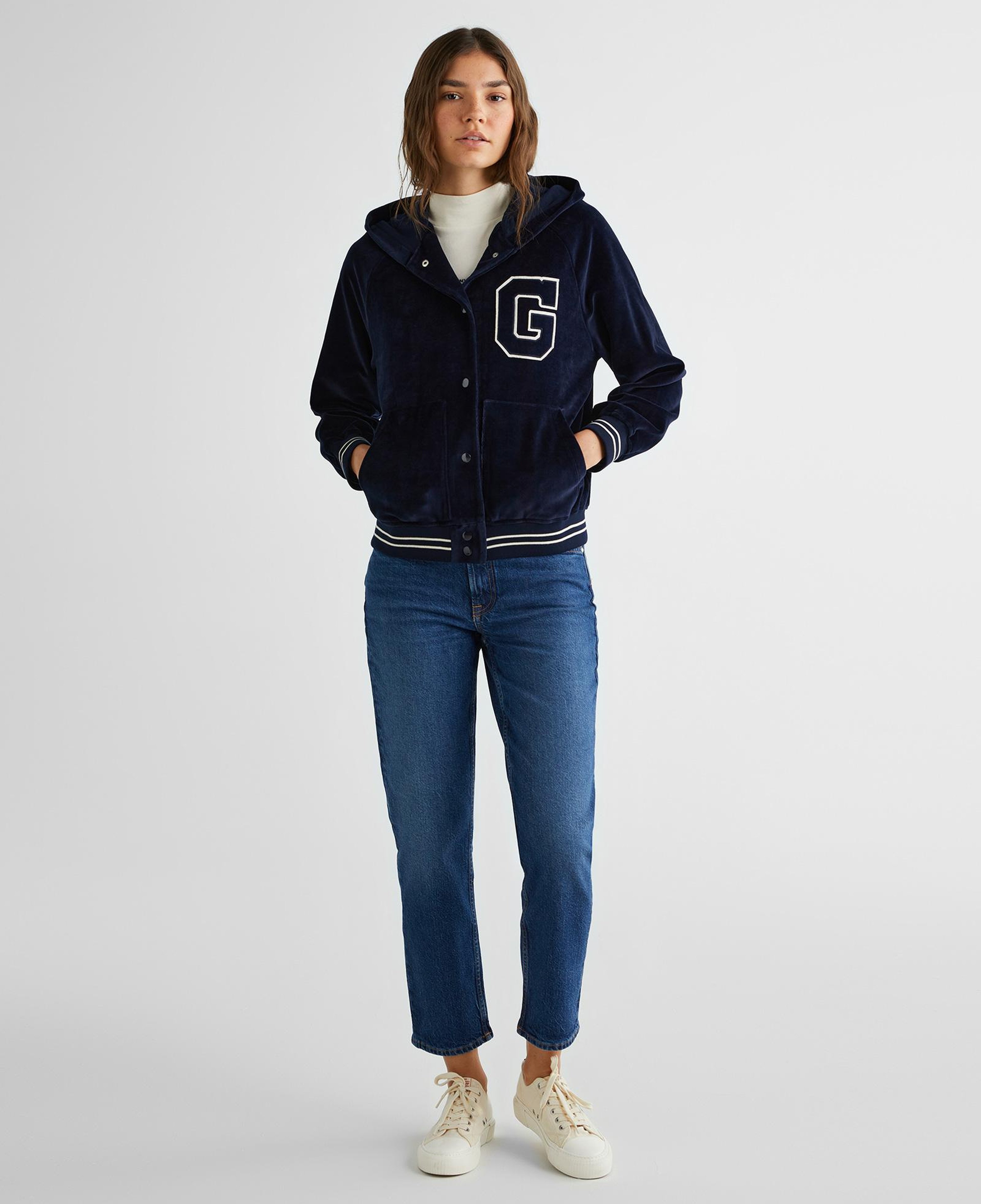 GANT Kadın Lacivert Relaxed Fit Kapüşonlu Logolu Sweatshirt