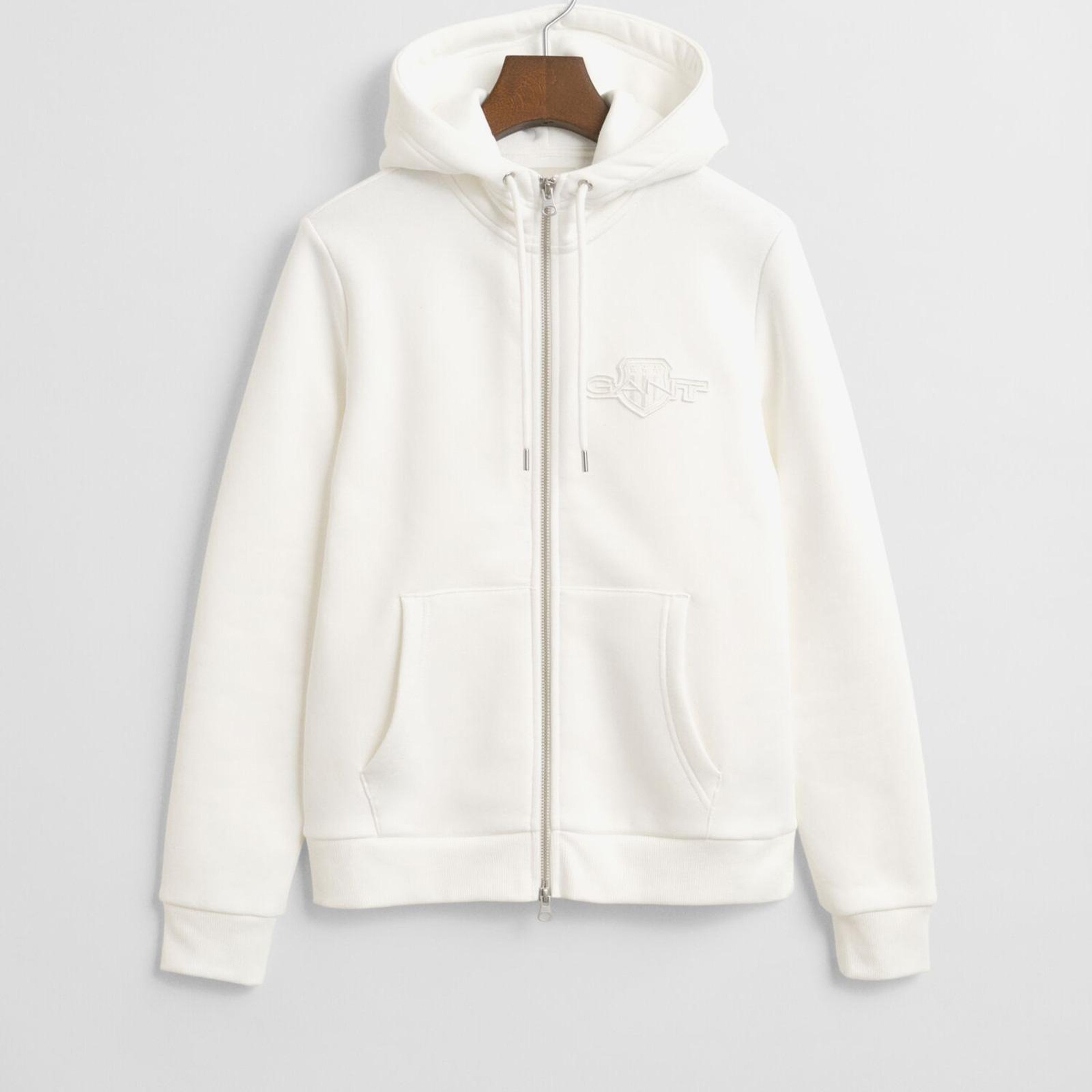 GANT Kadın Beyaz Regular Fit Kapüşonlu Fermuarlıı Sweatshirt