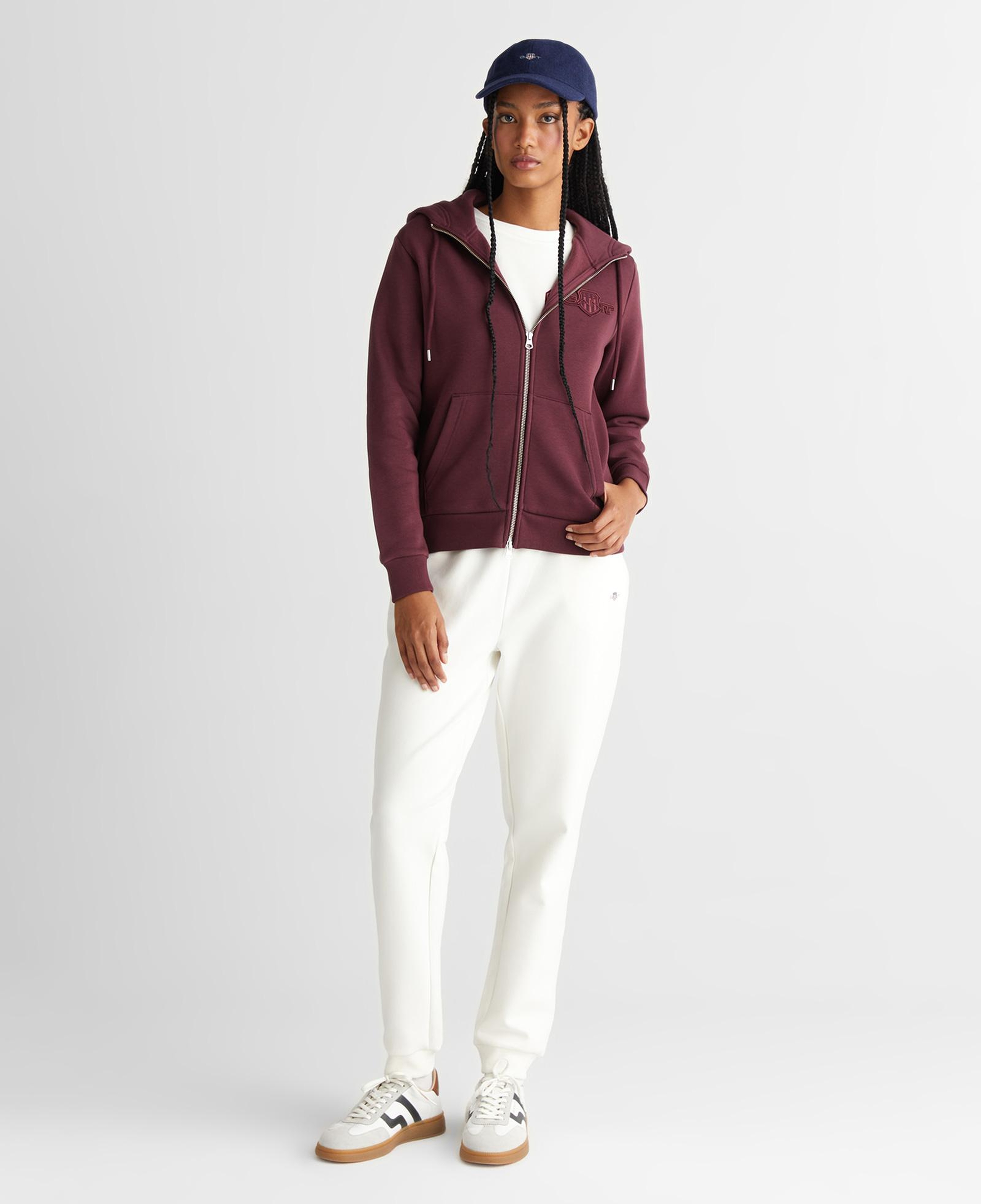 GANT Kadın Bordo Regular Fit Kapüşonlu Fermuarlıı Sweatshirt