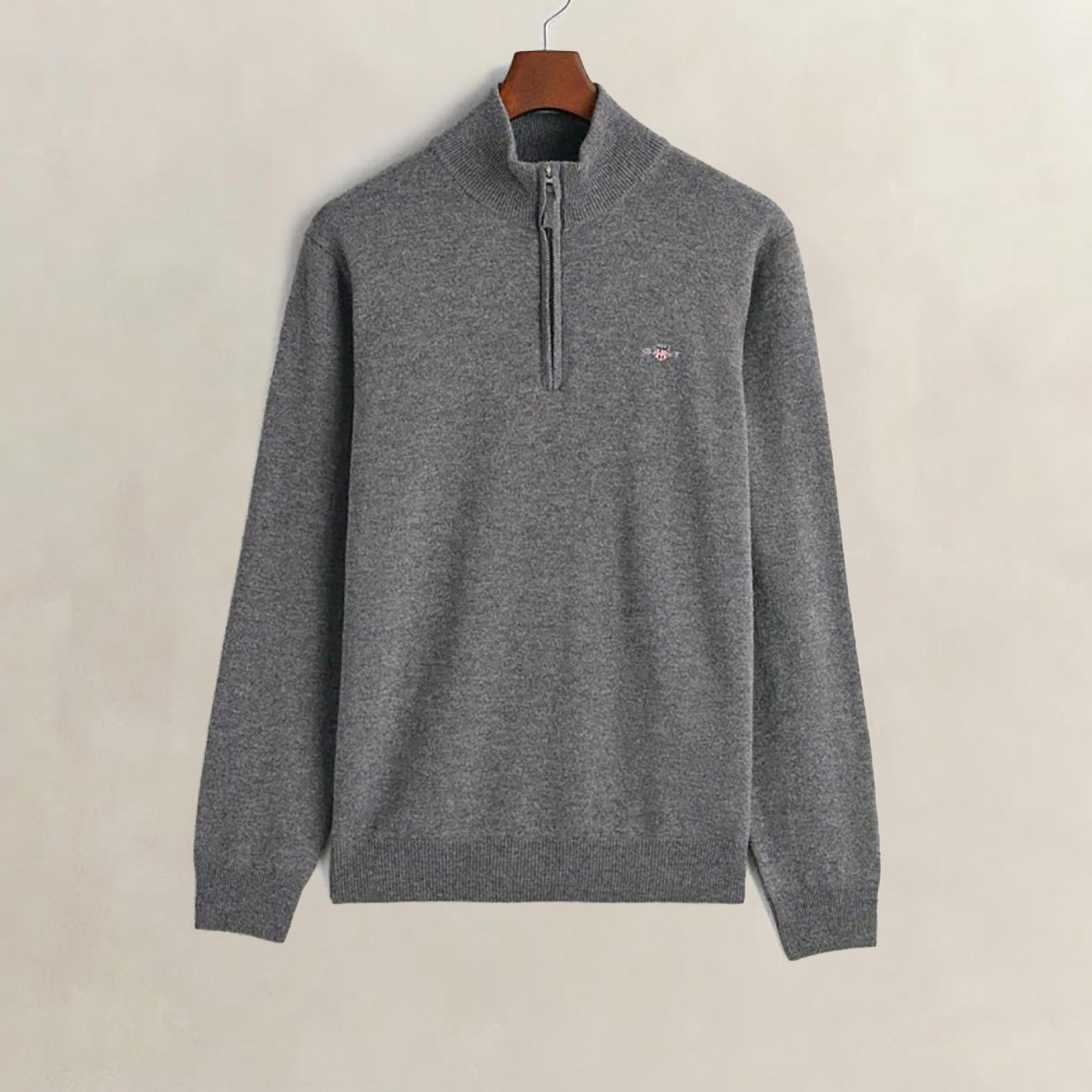 GANT Erkek Gri Regular Fit Yarım Fermuarlı Yün Kazak