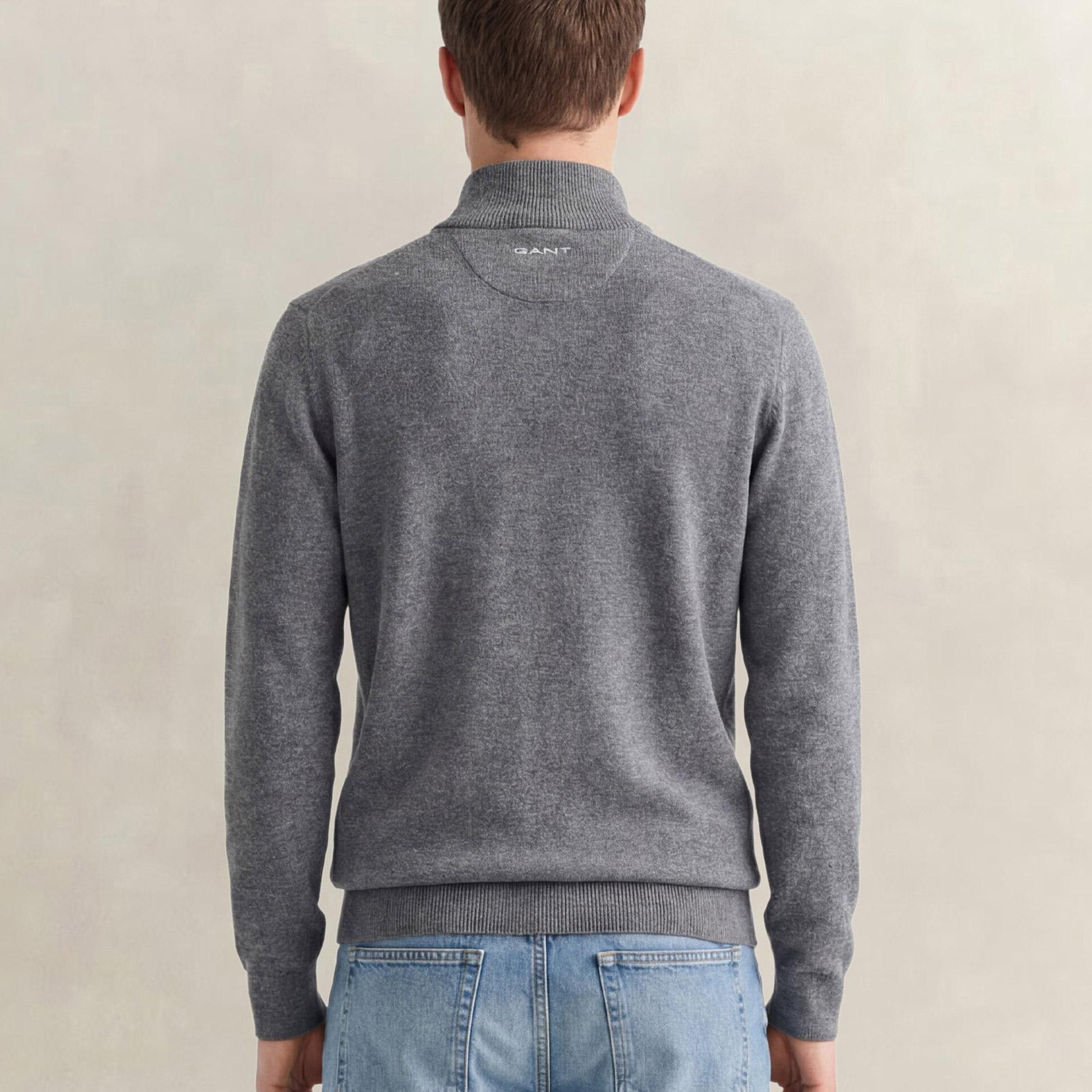 GANT Erkek Gri Regular Fit Yarım Fermuarlı Yün Kazak