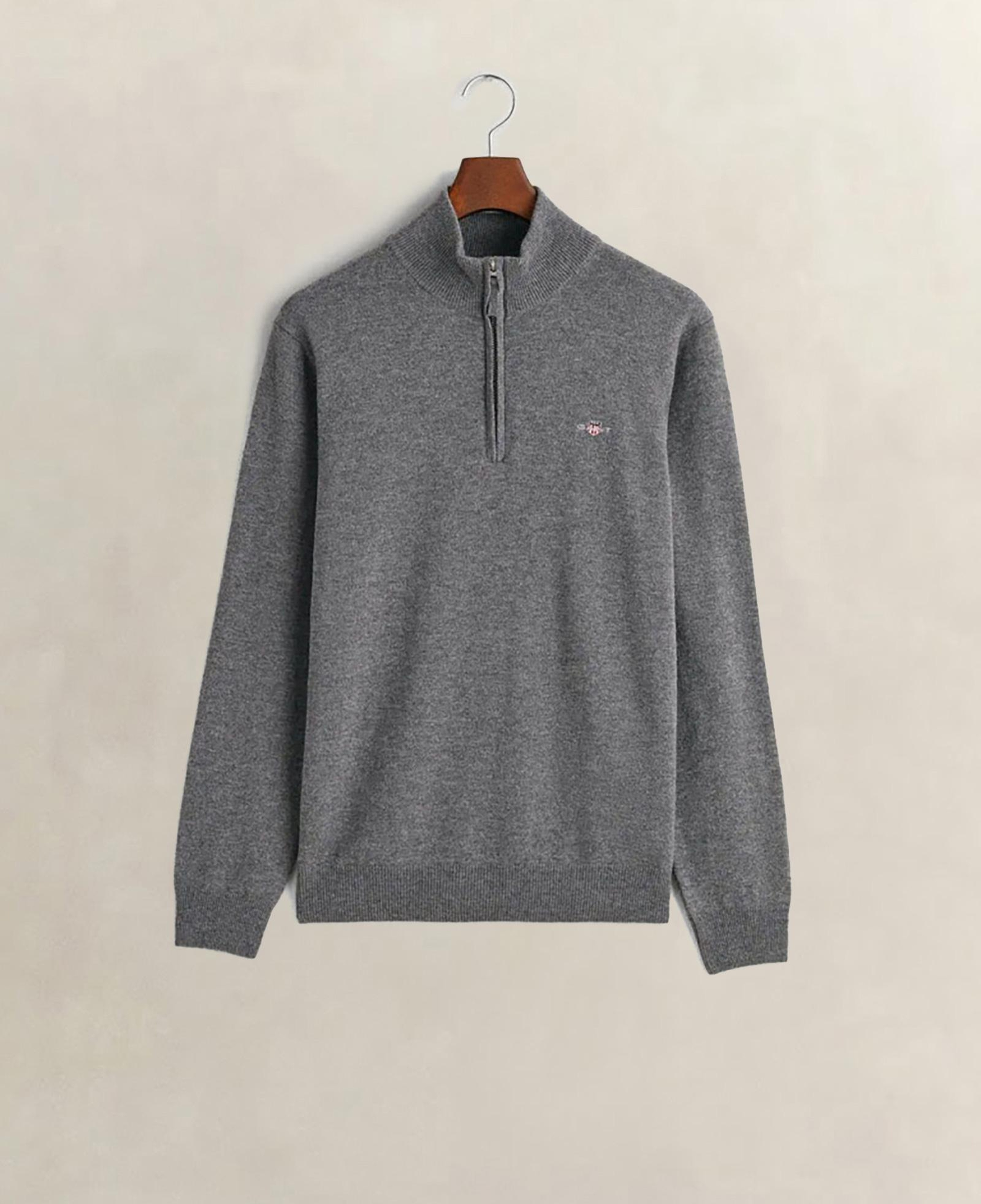 GANT Erkek Gri Regular Fit Yarım Fermuarlı Yün Kazak