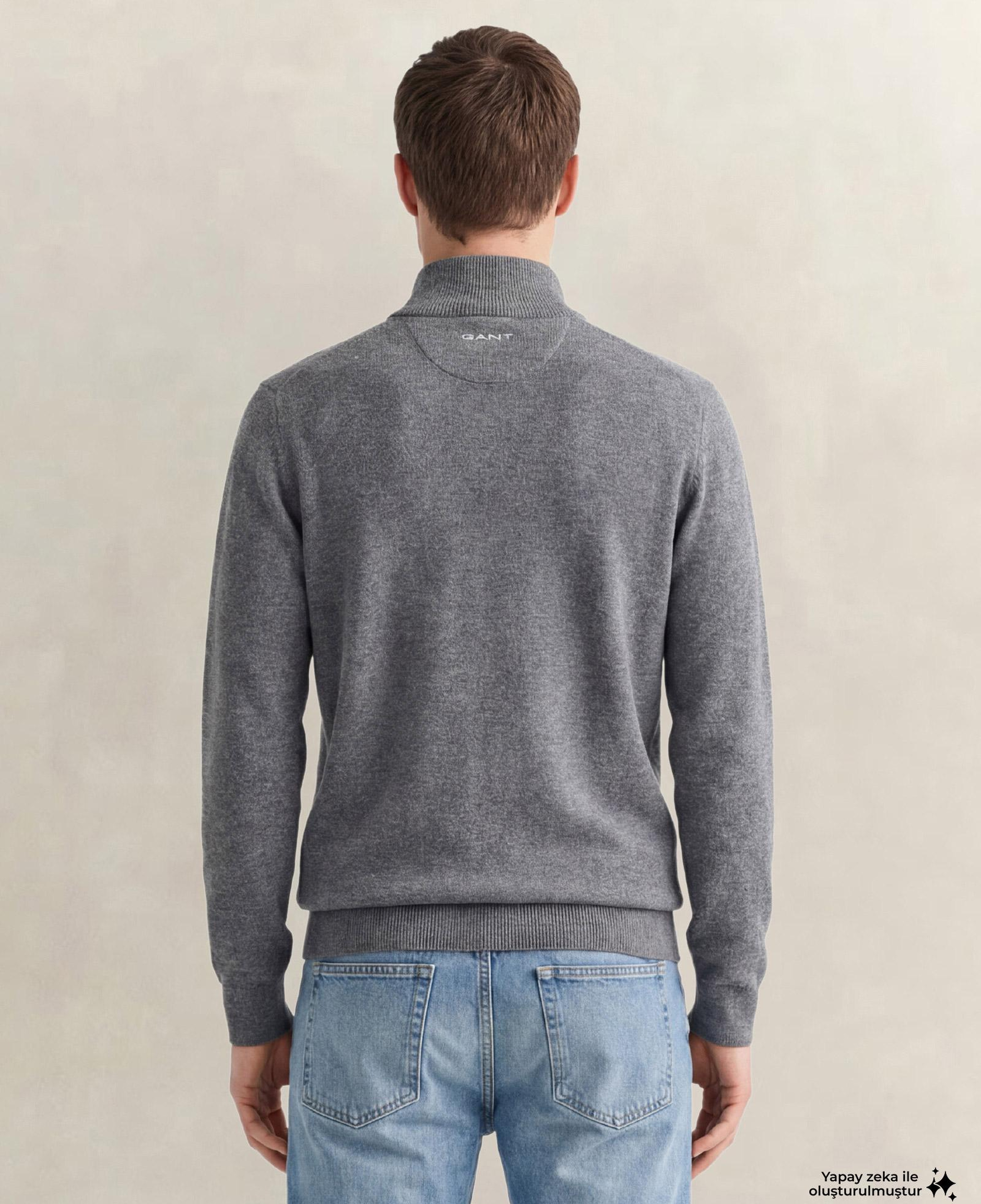 GANT Erkek Gri Regular Fit Yarım Fermuarlı Yün Kazak