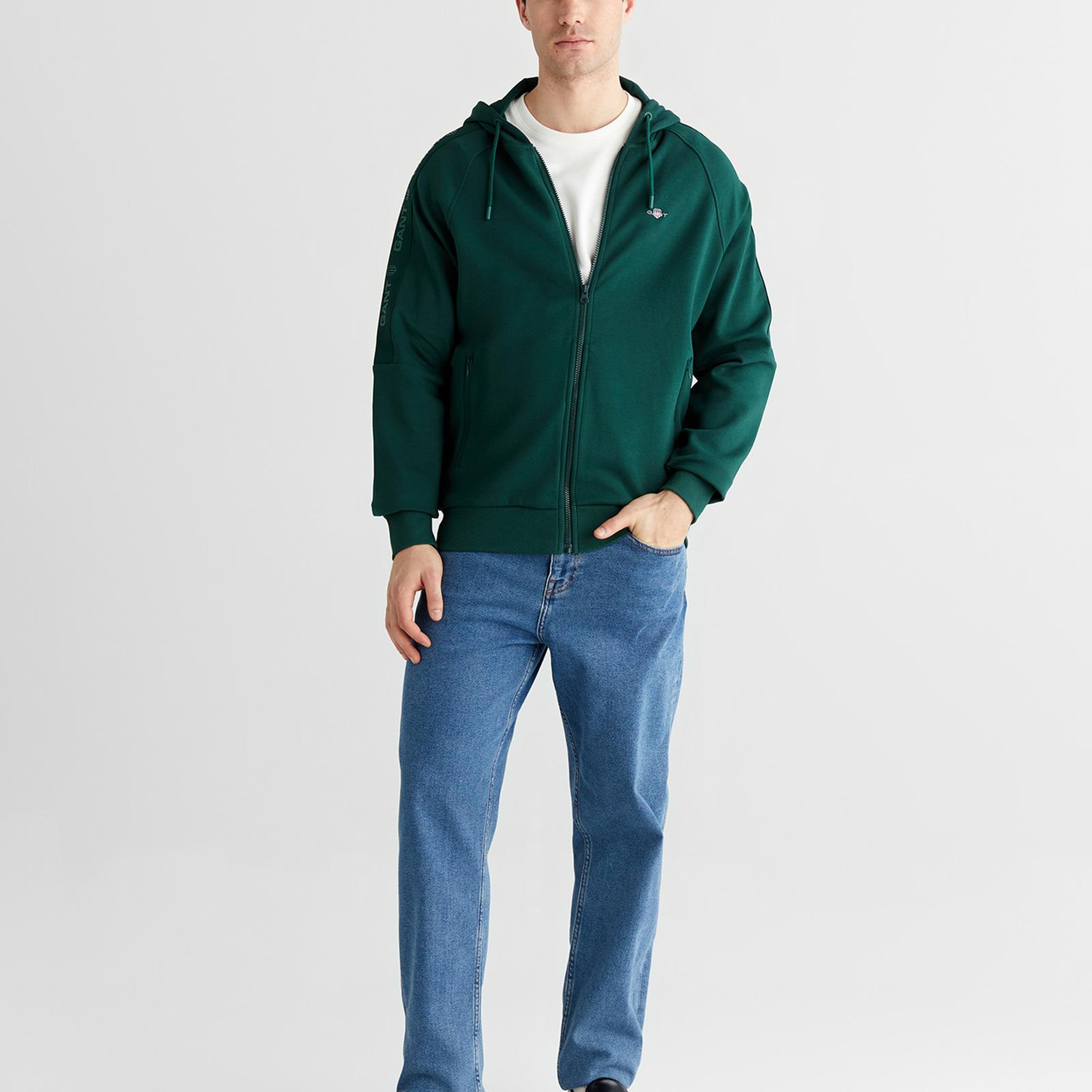 GANT Erkek Yeşil Fermuarlı Kapüşonlu Sweatshirt