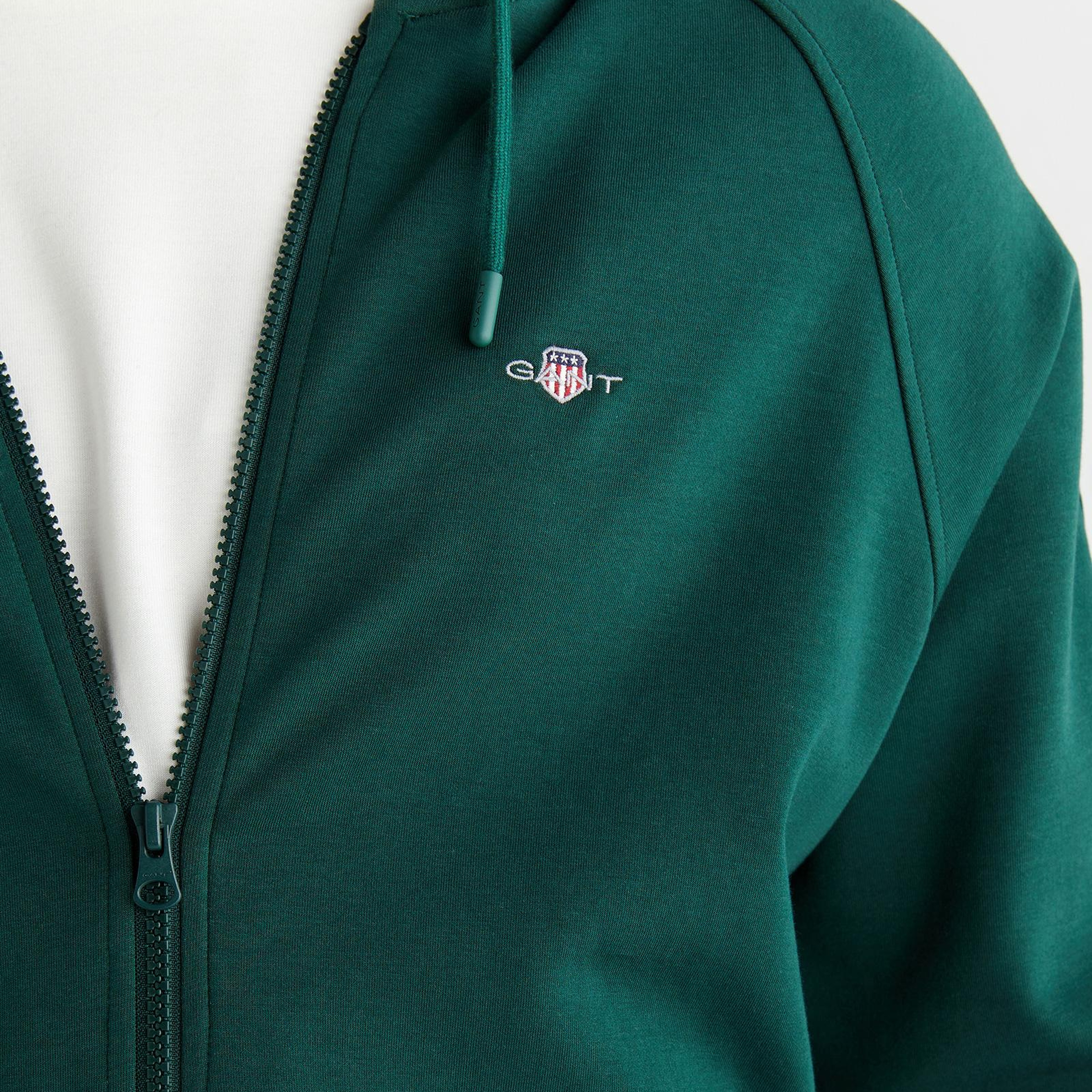 GANT Erkek Yeşil Fermuarlı Kapüşonlu Sweatshirt