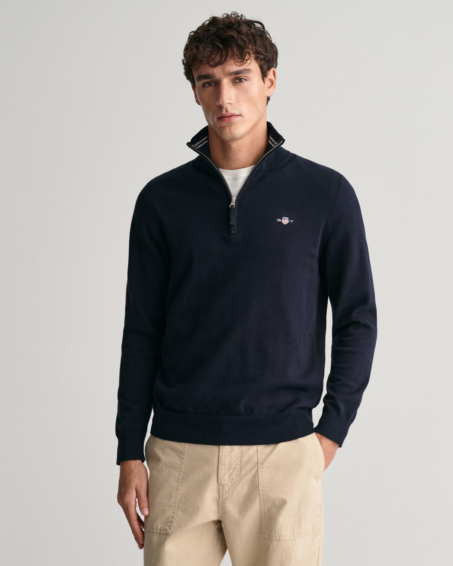 GANT Erkek Lacivert Regular Fit Yarım Fermuarlı Kazak