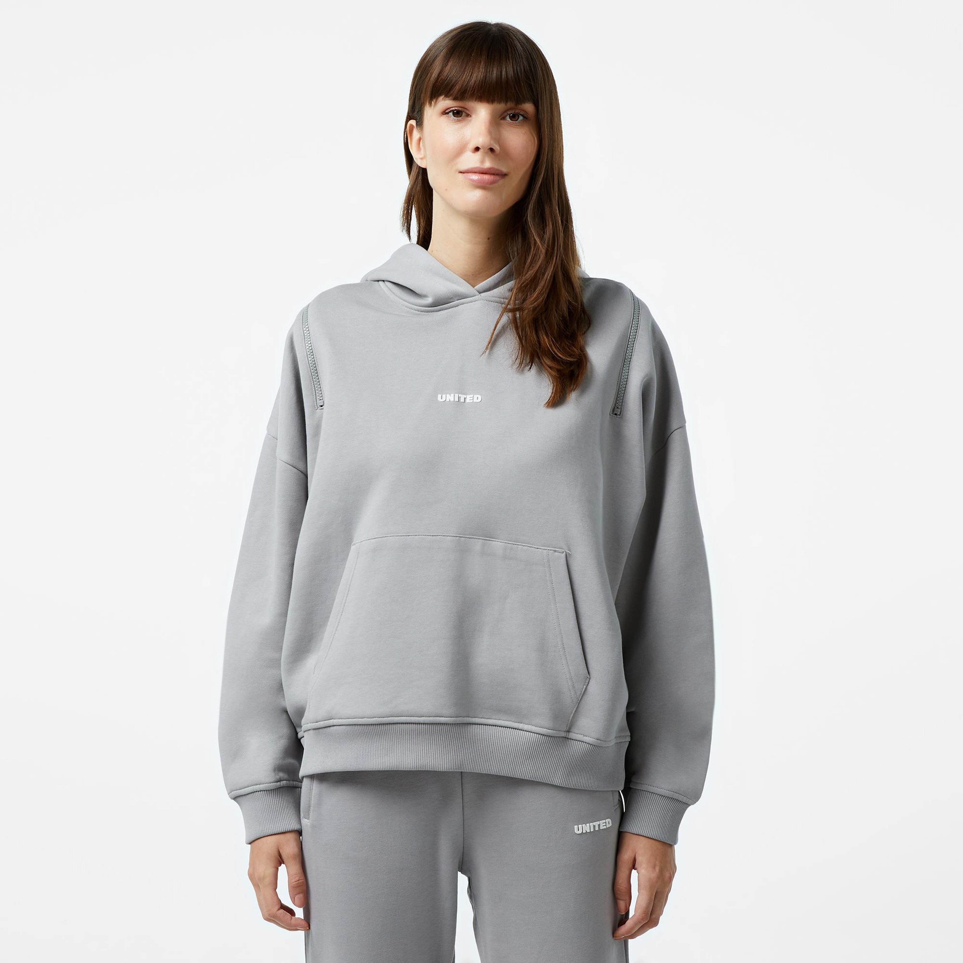 United4 Classic Kadın Gri Hoodie