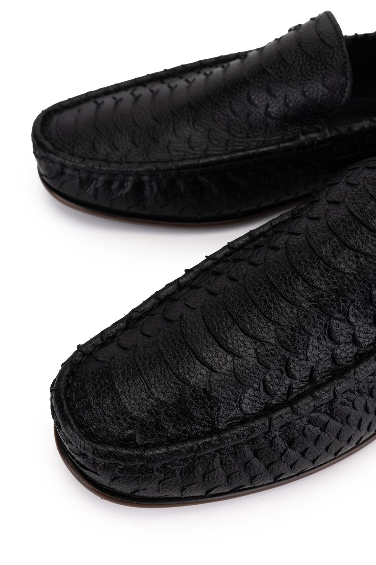 Tamer Tanca Erkek Hakiki Deri Siyah Yılan Desen Loafer Ayakkabı