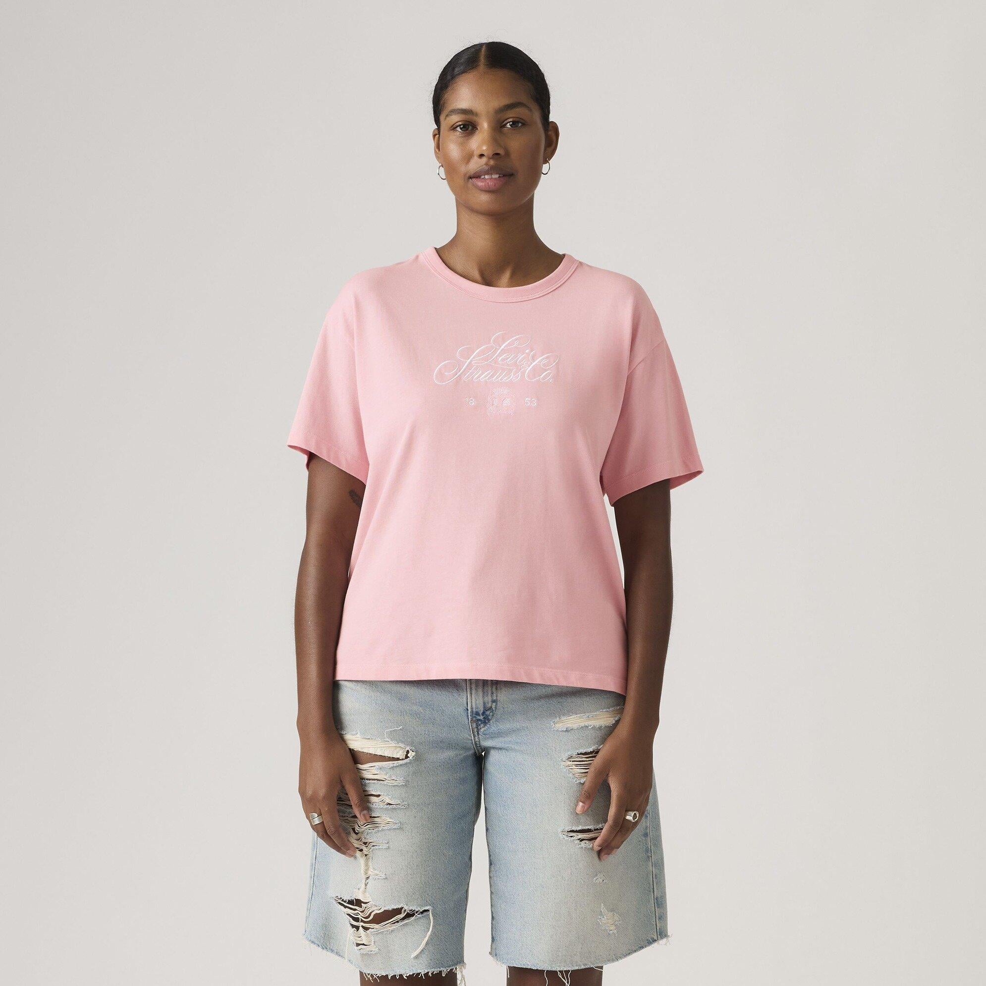 Vintage Baskılı Oversize Pembe Tişört