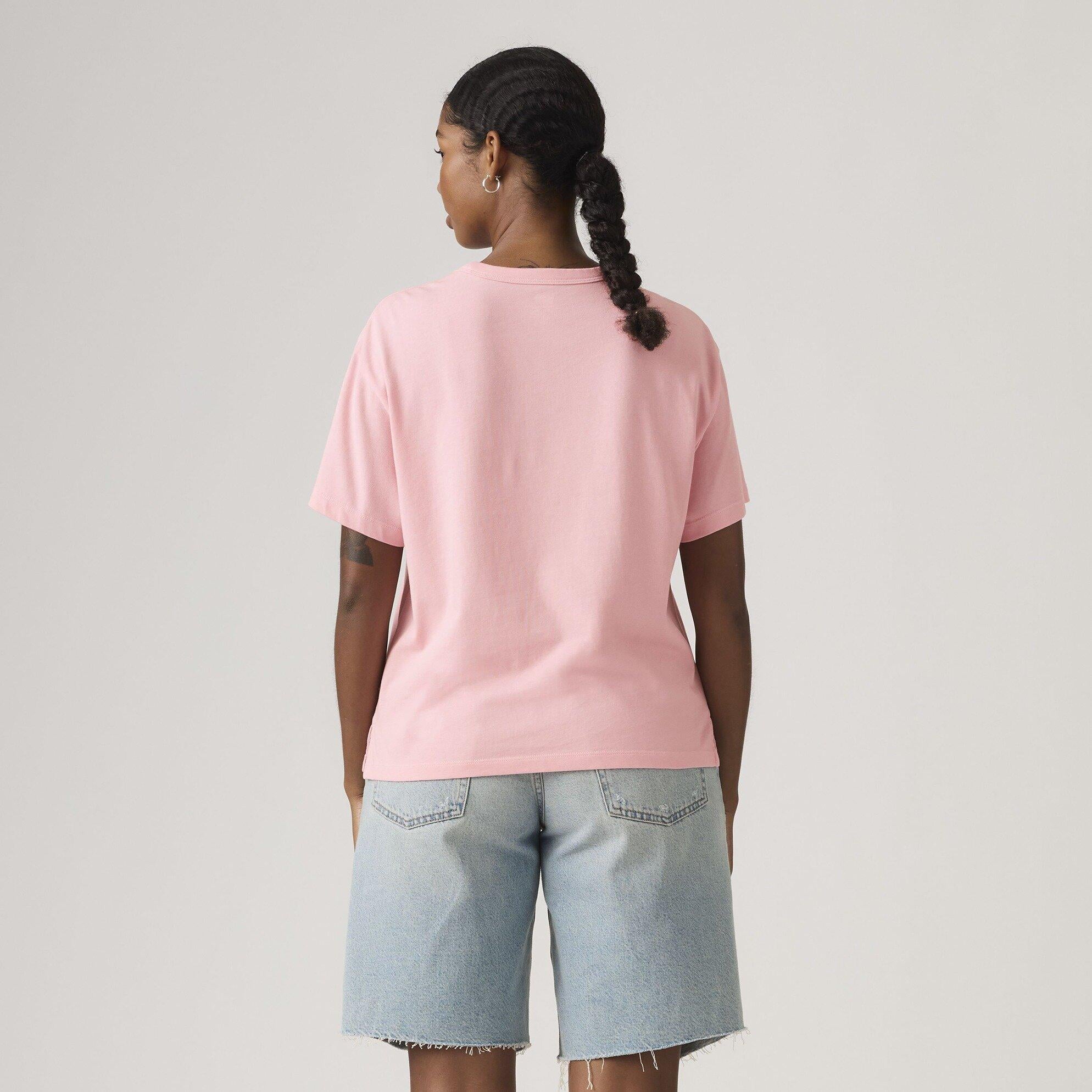Vintage Baskılı Oversize Pembe Tişört
