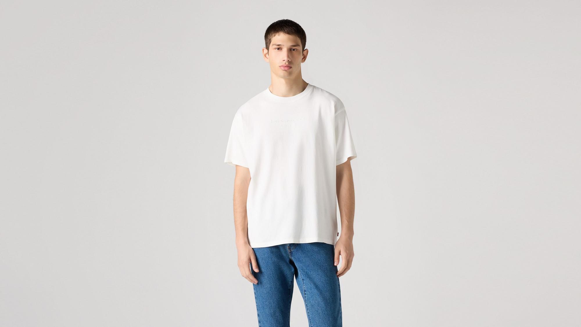 Vintage Fit Basic Baskılı Oversize Beyaz Tişört
