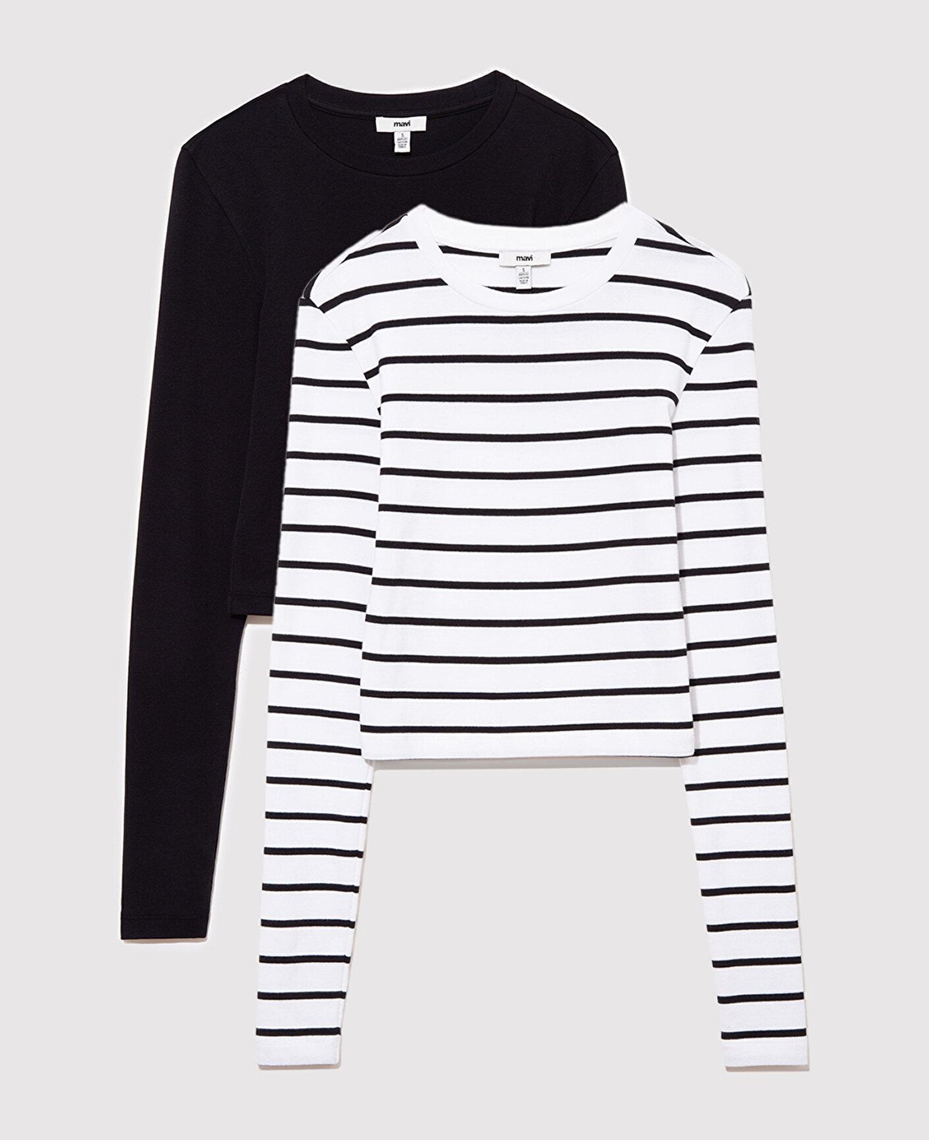 Mavi 2li Uzun Kollu Crop Basic Tişört Fitted / Vücuda Oturan Kesim 1613021-900