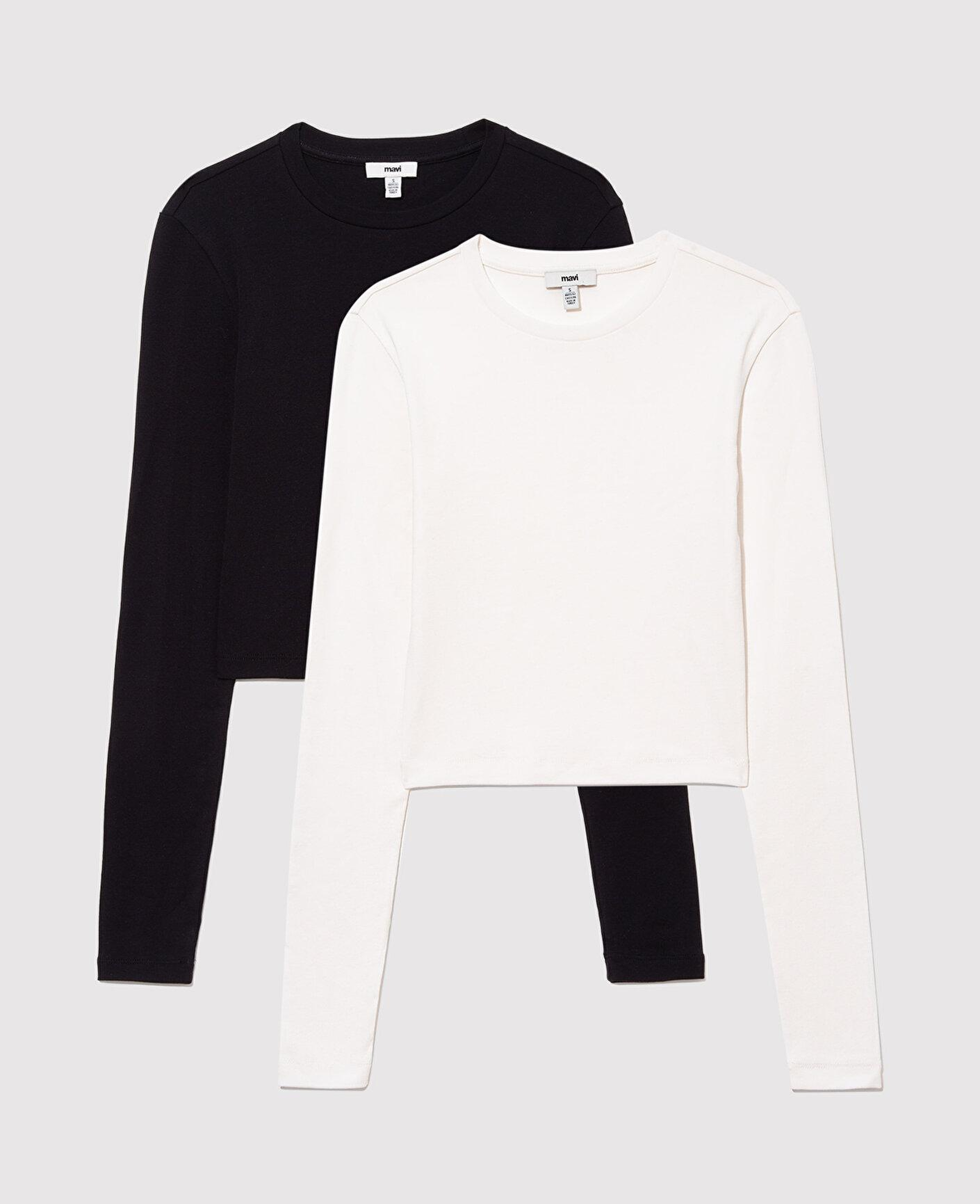 Mavi 2li Uzun Kollu Crop Basic Tişört Fitted / Vücuda Oturan Kesim 1613021-70057