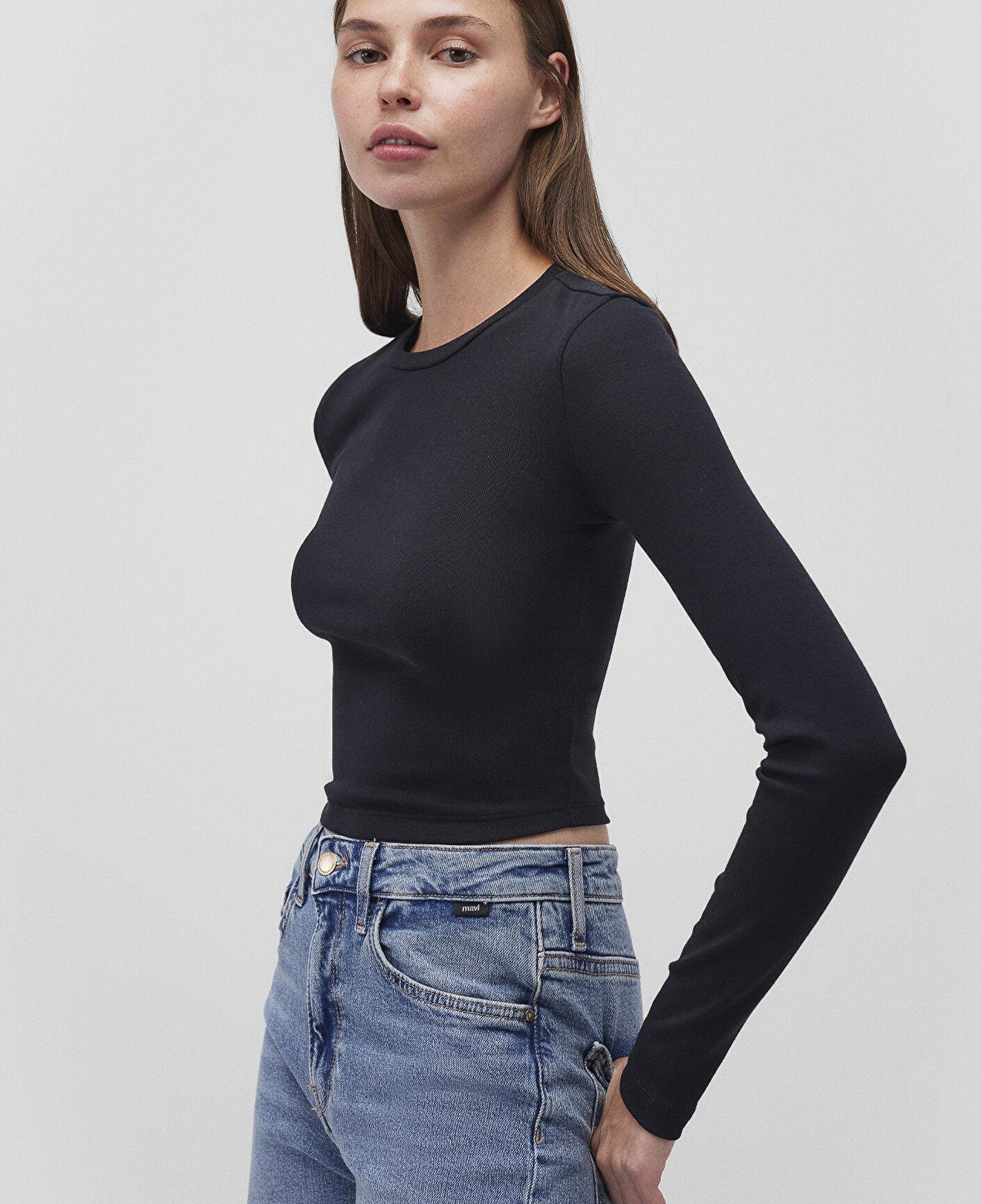 Mavi 2li Uzun Kollu Crop Basic Tişört Fitted / Vücuda Oturan Kesim 1613021-70057