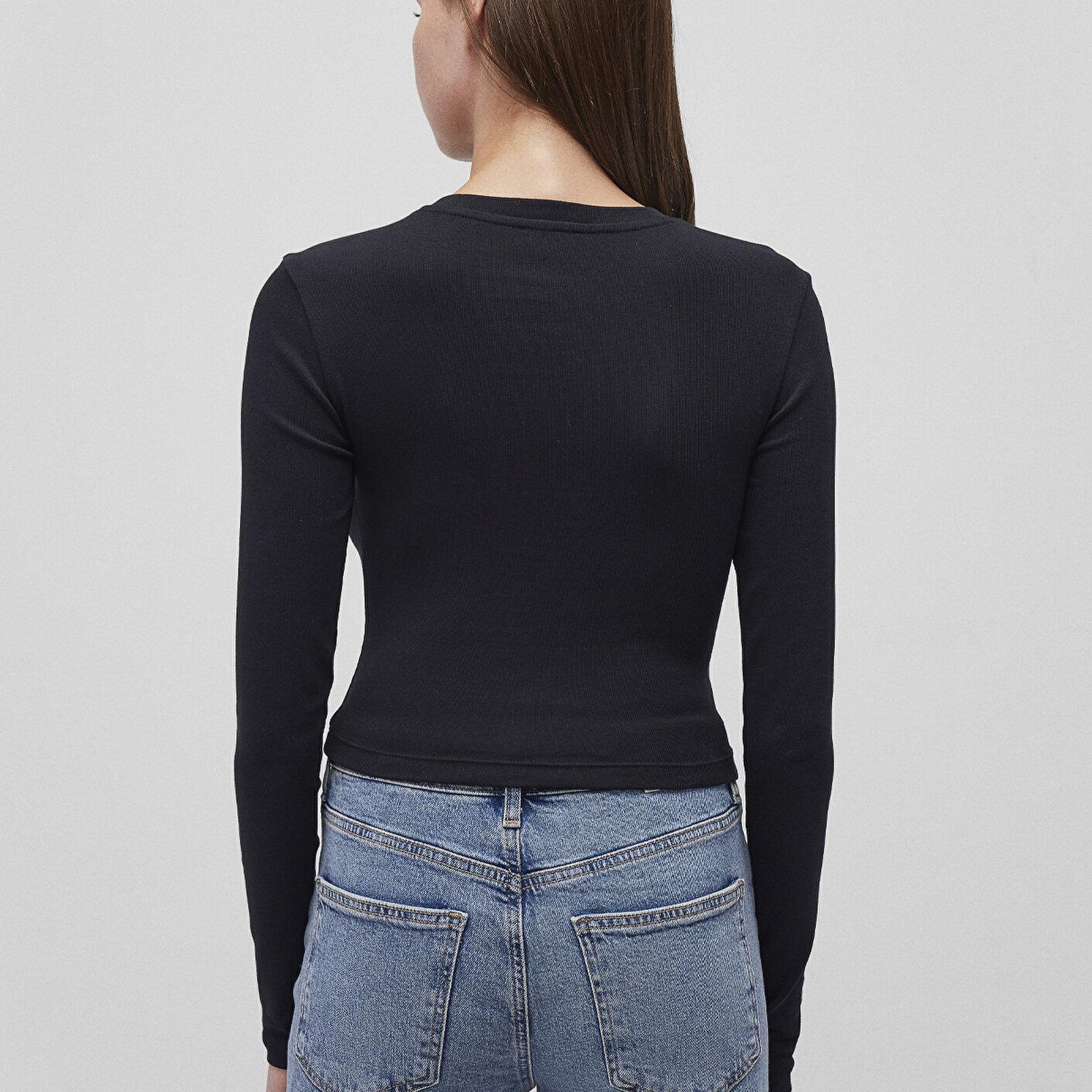 Mavi 2li Uzun Kollu Crop Basic Tişört Fitted / Vücuda Oturan Kesim 1613021-70057